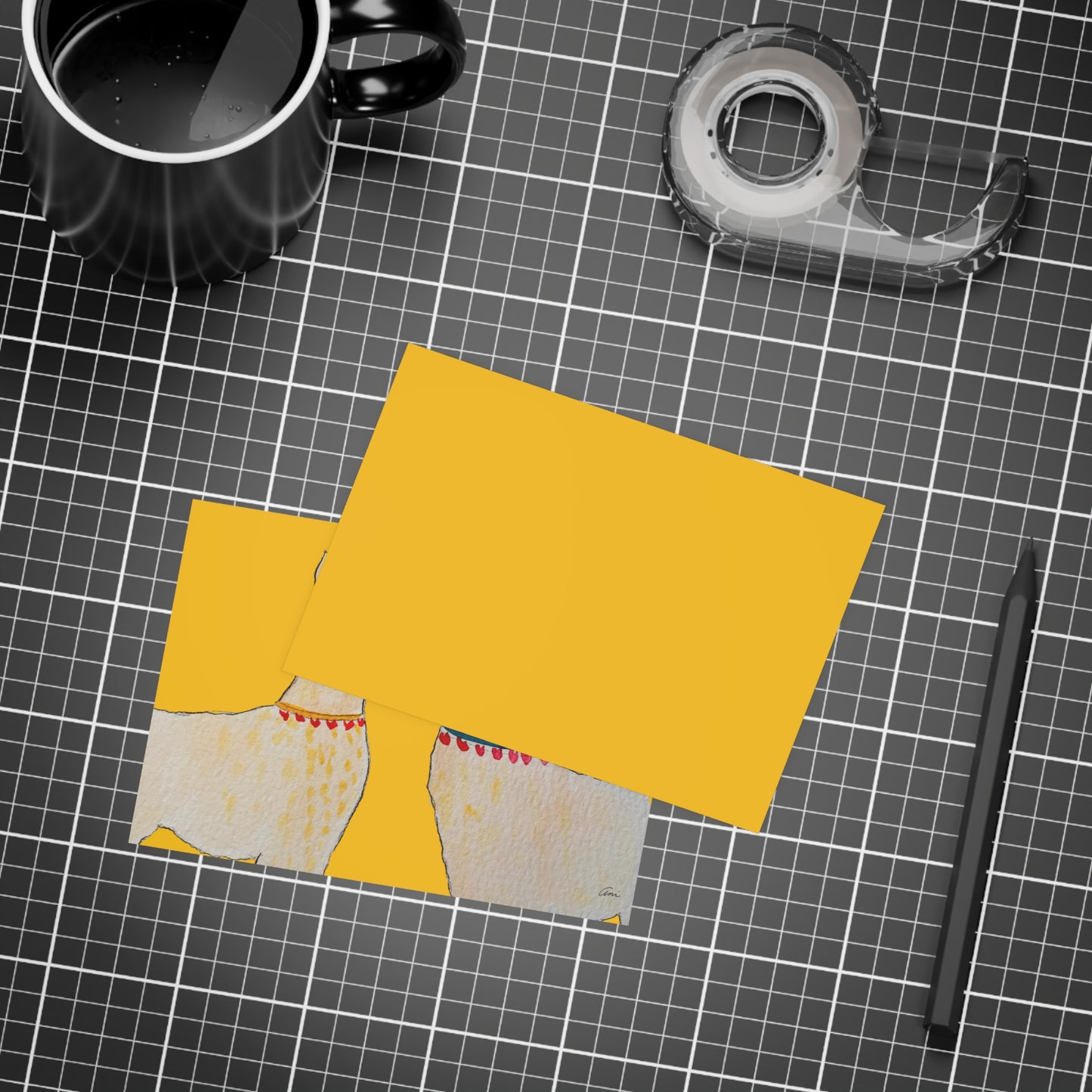 Two Llamas Yellow Postcard Bundles with Envelopes