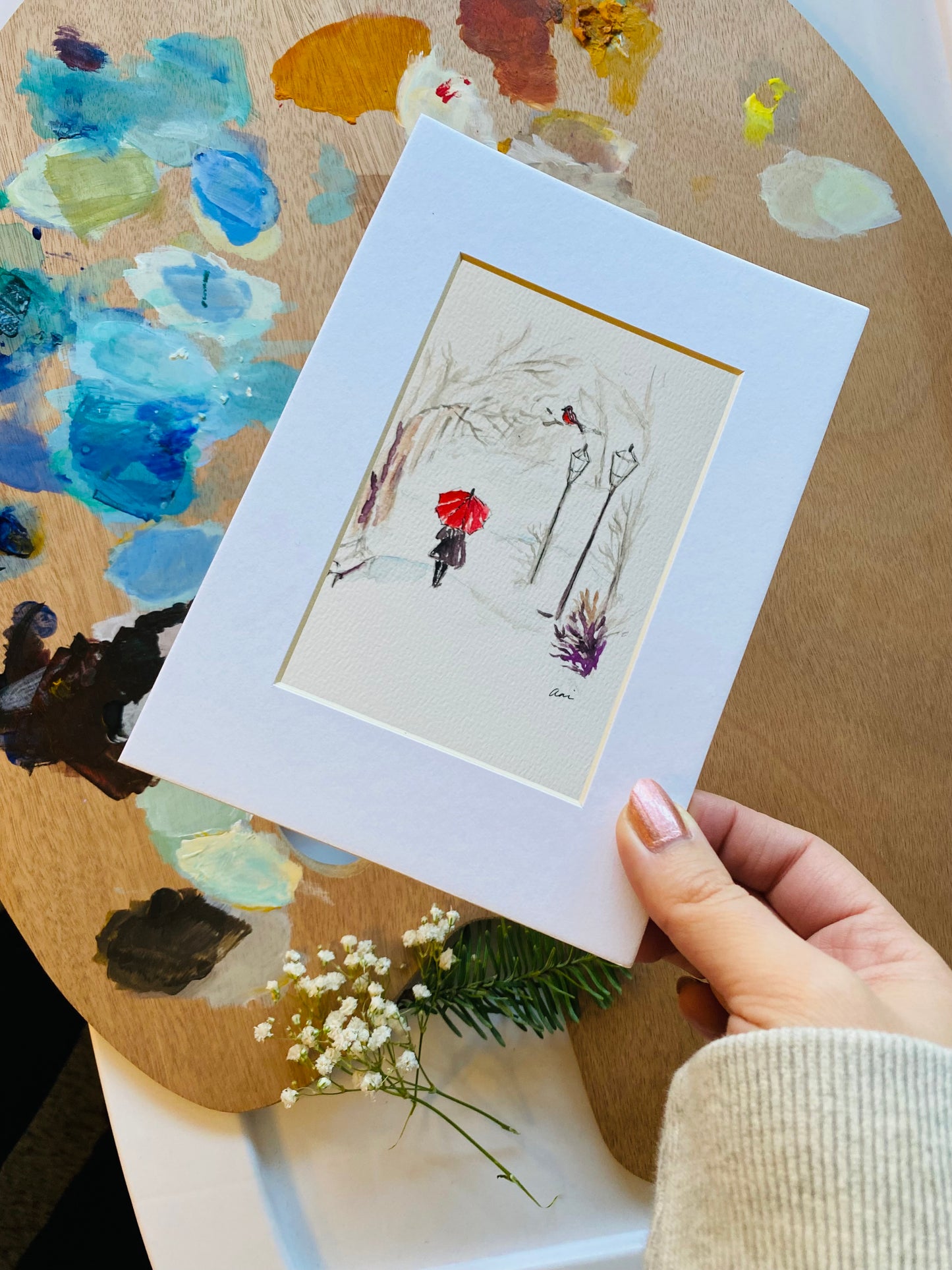 The Red Umbrella Original Watercolor