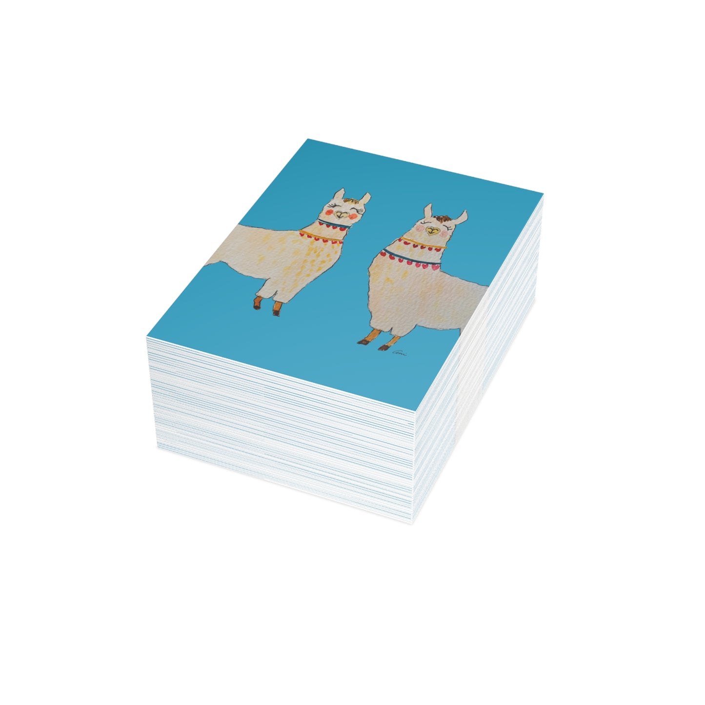 Two Llamas Turquoise Postcard Bundles with Envelopes