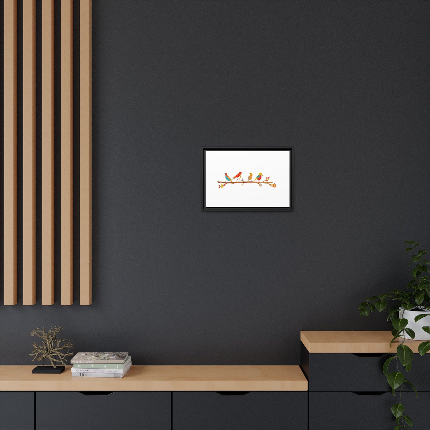 Birds on a Branch Gallery Canvas Print with Frame