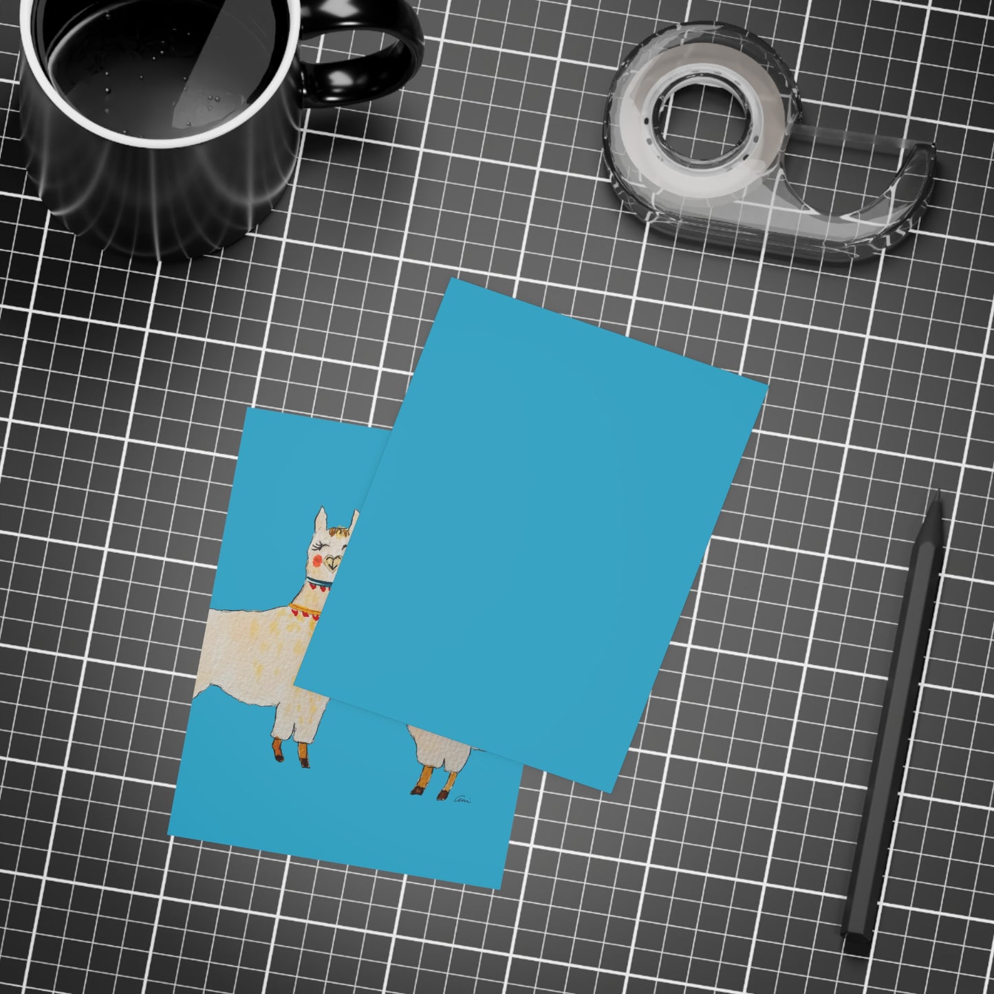 Two Llamas Turquoise Postcard Bundles with Envelopes