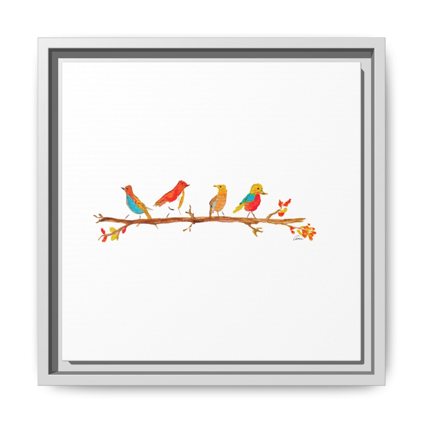 Birds on a Branch Gallery Canvas Print with Frame