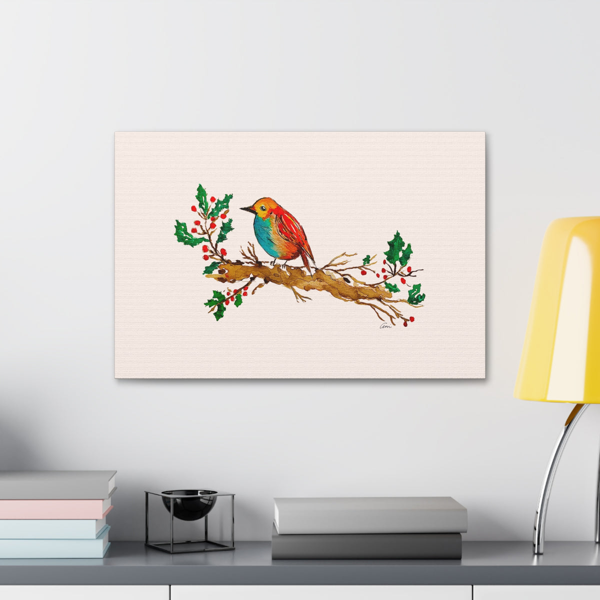 Bright Bird on a Branch Canvas Print
