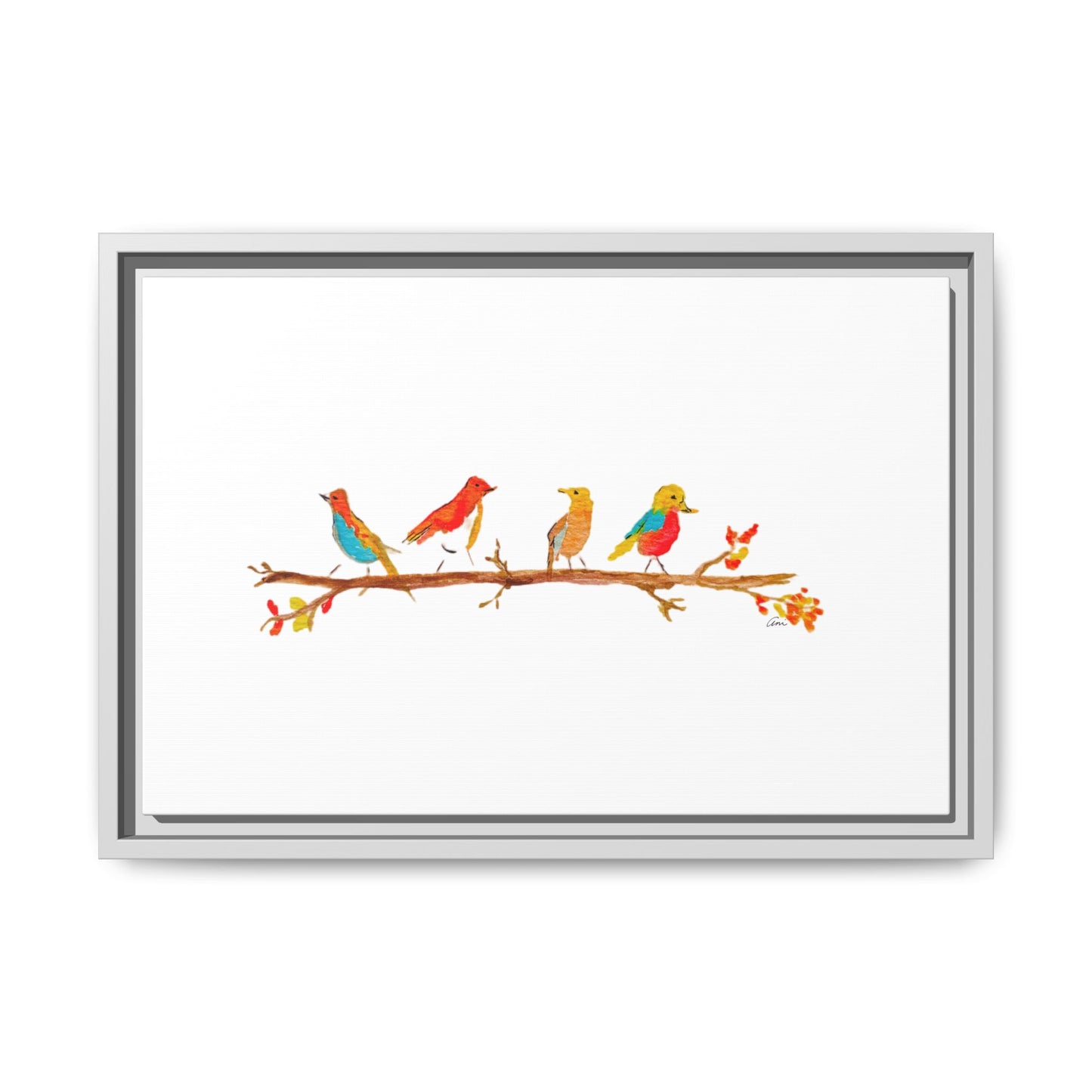 Birds on a Branch Gallery Canvas Print with Frame