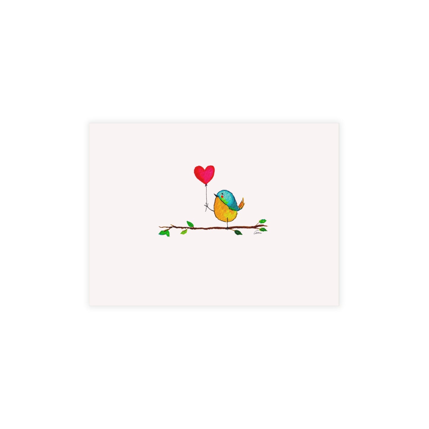 Bird with a Heart Balloon Postcard Bundles with Envelopes