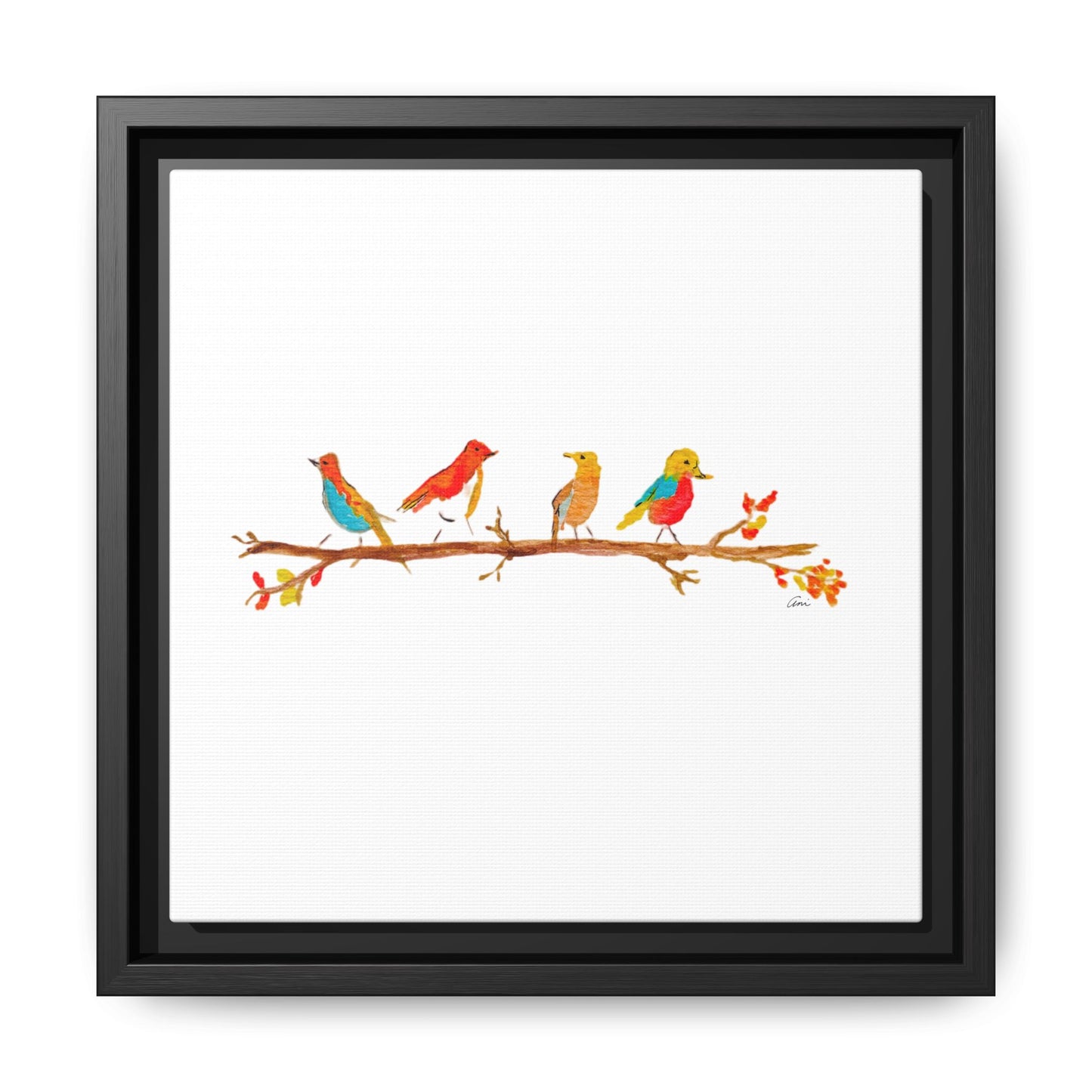 Birds on a Branch Gallery Canvas Print with Frame