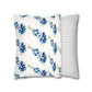 Blue Flowers Floral Faux Suede Square Pillowcase