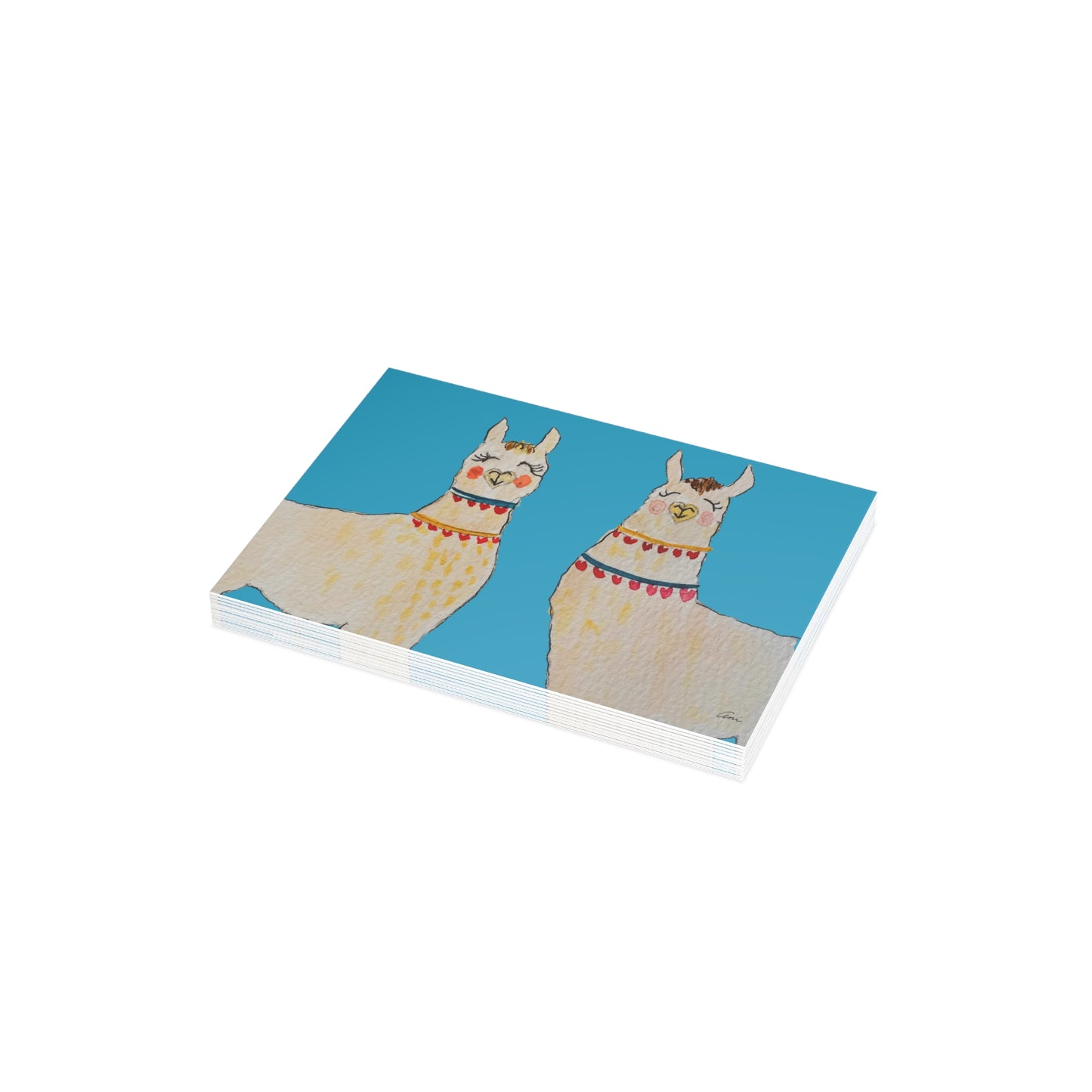 Two Llamas Turquoise Postcard Bundles with Envelopes