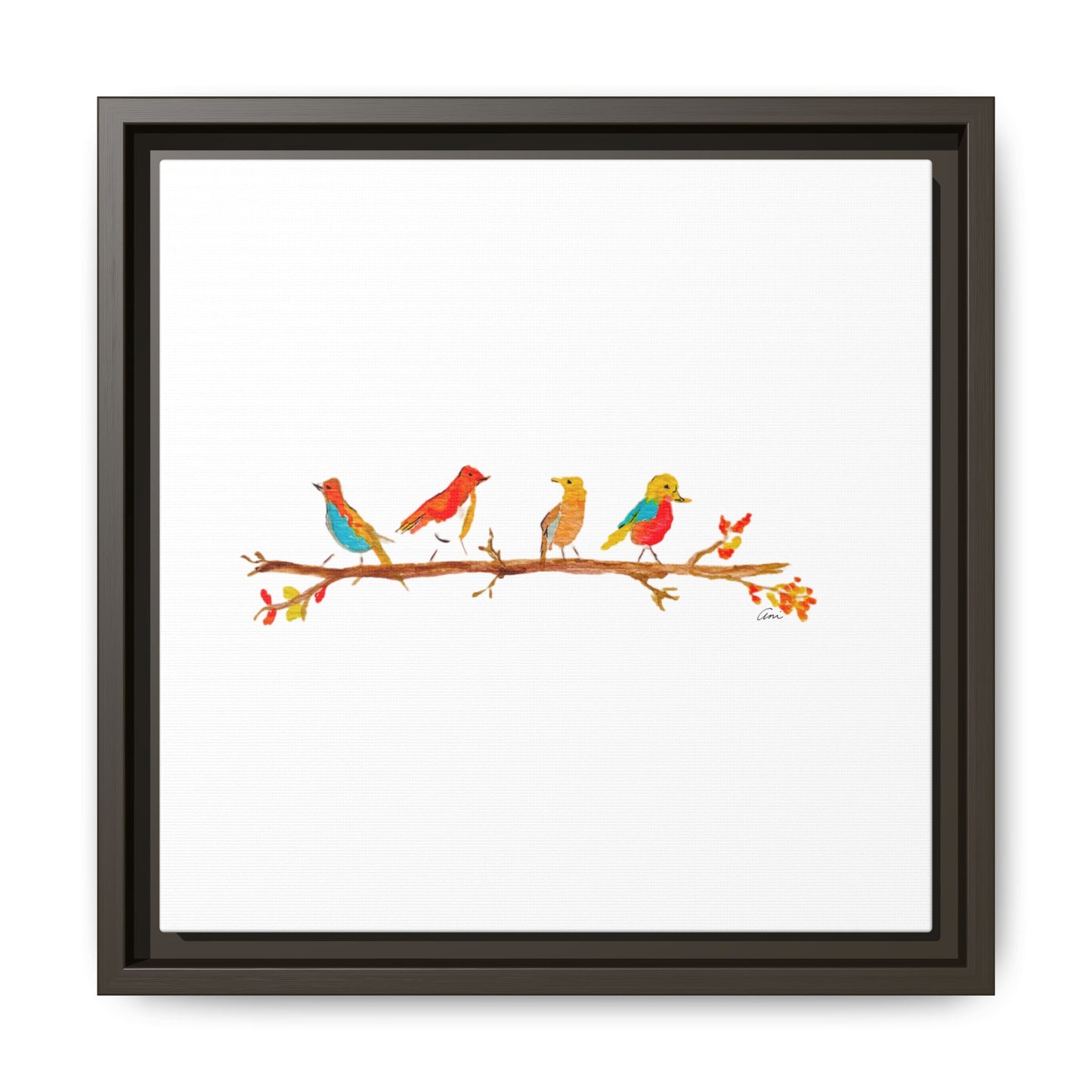 Birds on a Branch Gallery Canvas Print with Frame