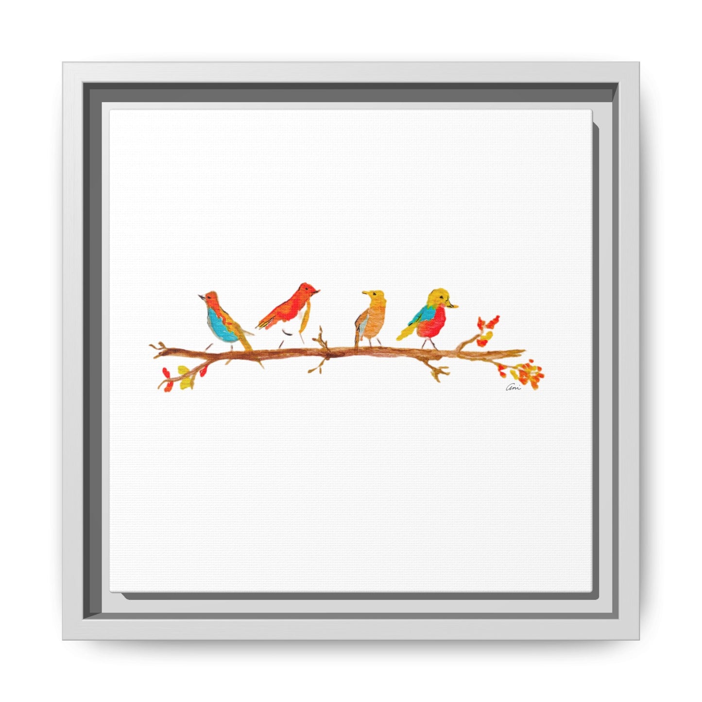 Birds on a Branch Gallery Canvas Print with Frame