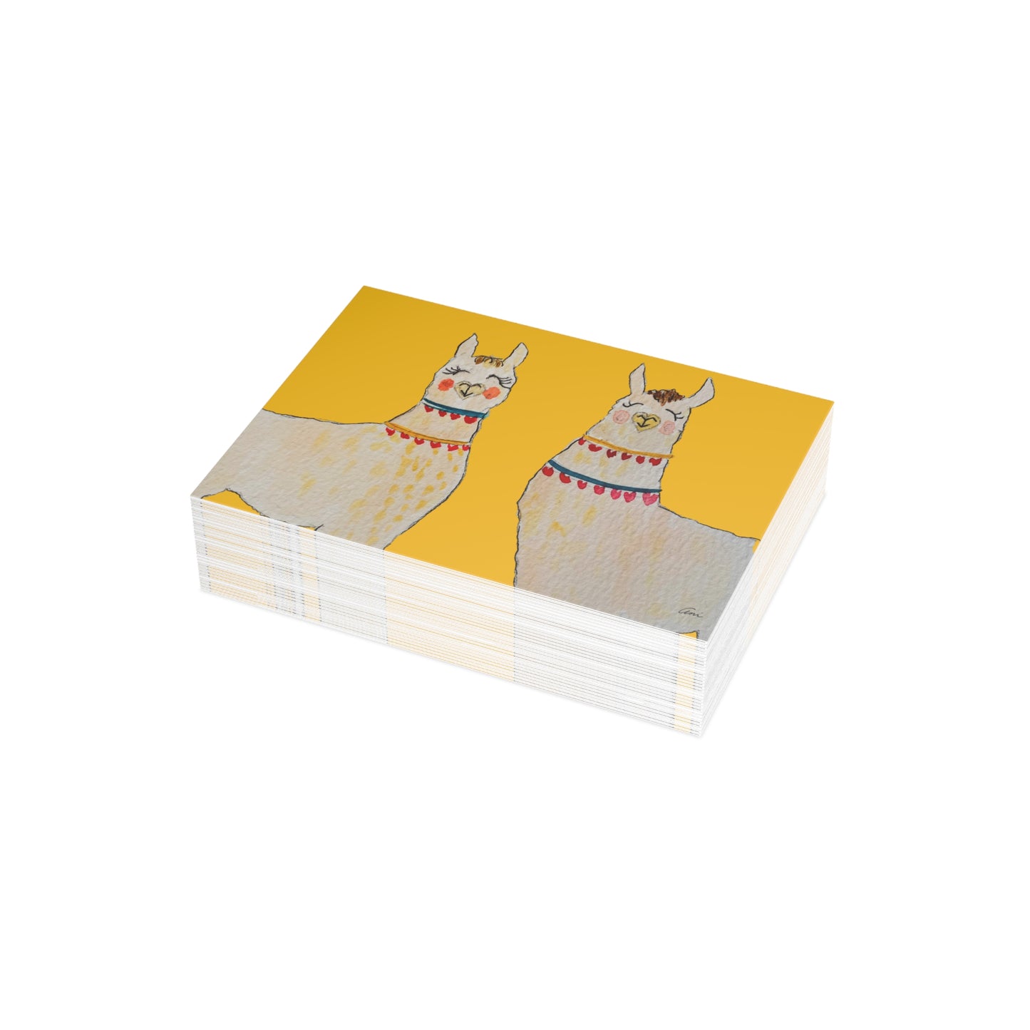 Two Llamas Yellow Postcard Bundles with Envelopes