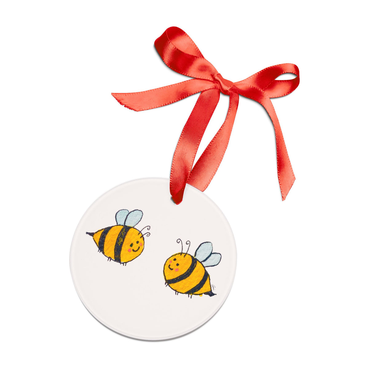 Two Honeybees Acrylic Ornament with Ribbon