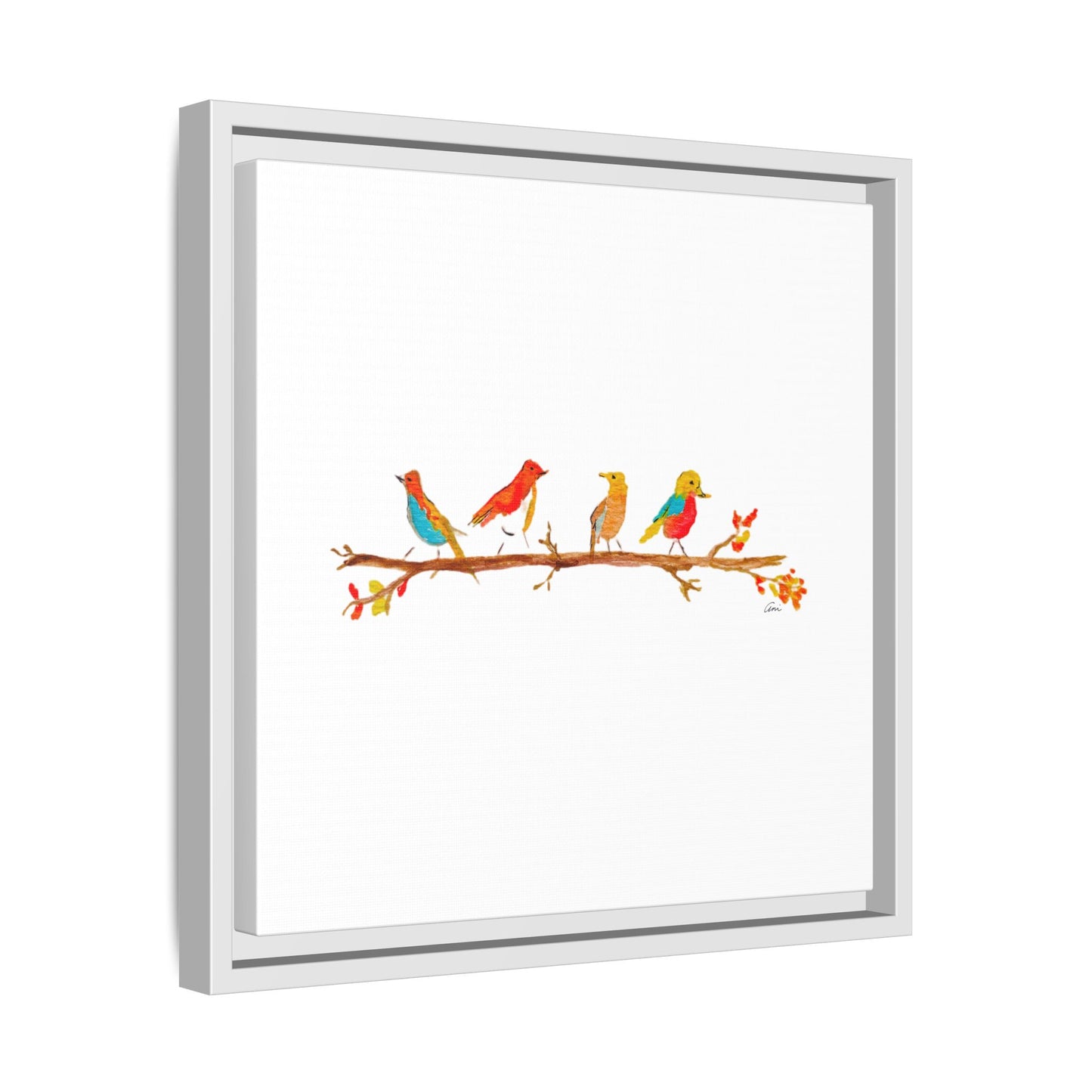 Birds on a Branch Gallery Canvas Print with Frame