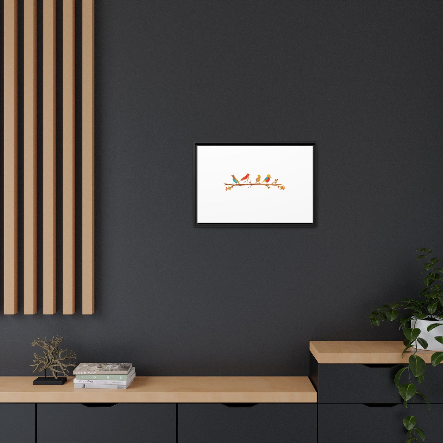 Birds on a Branch Gallery Canvas Print with Frame