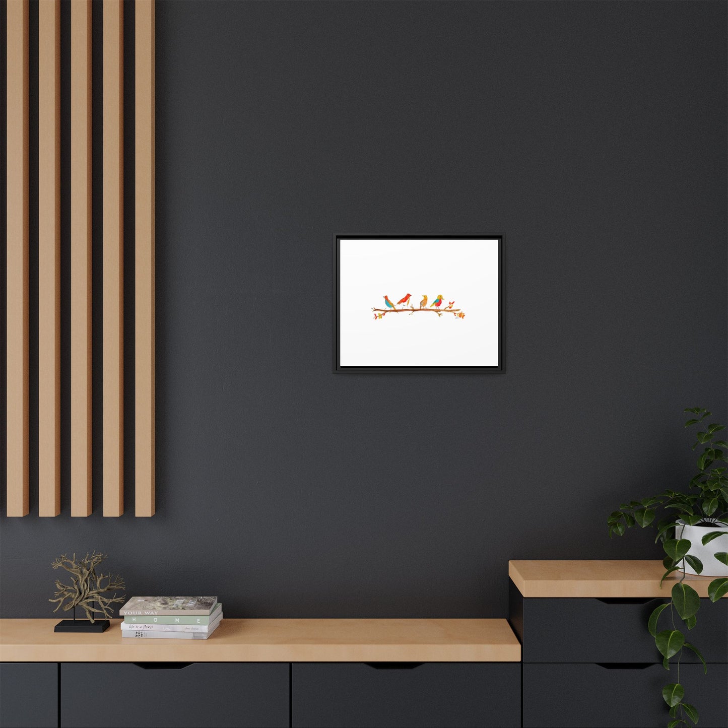 Birds on a Branch Gallery Canvas Print with Frame