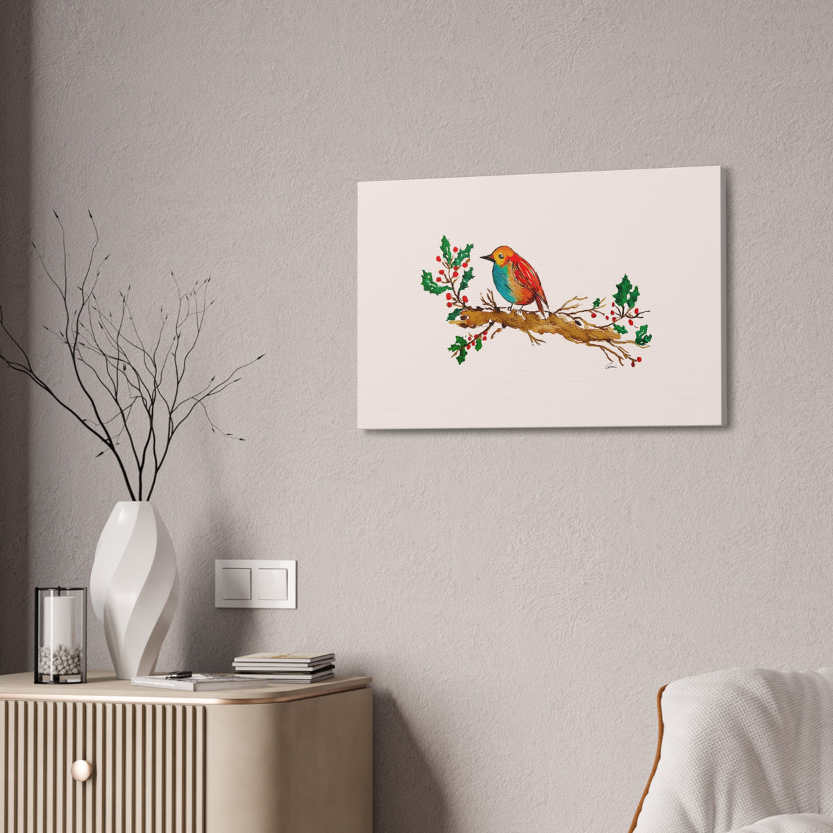 Bright Bird on a Branch Canvas Print