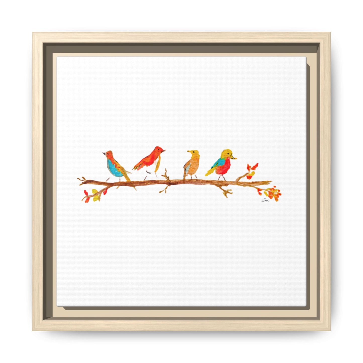 Birds on a Branch Gallery Canvas Print with Frame