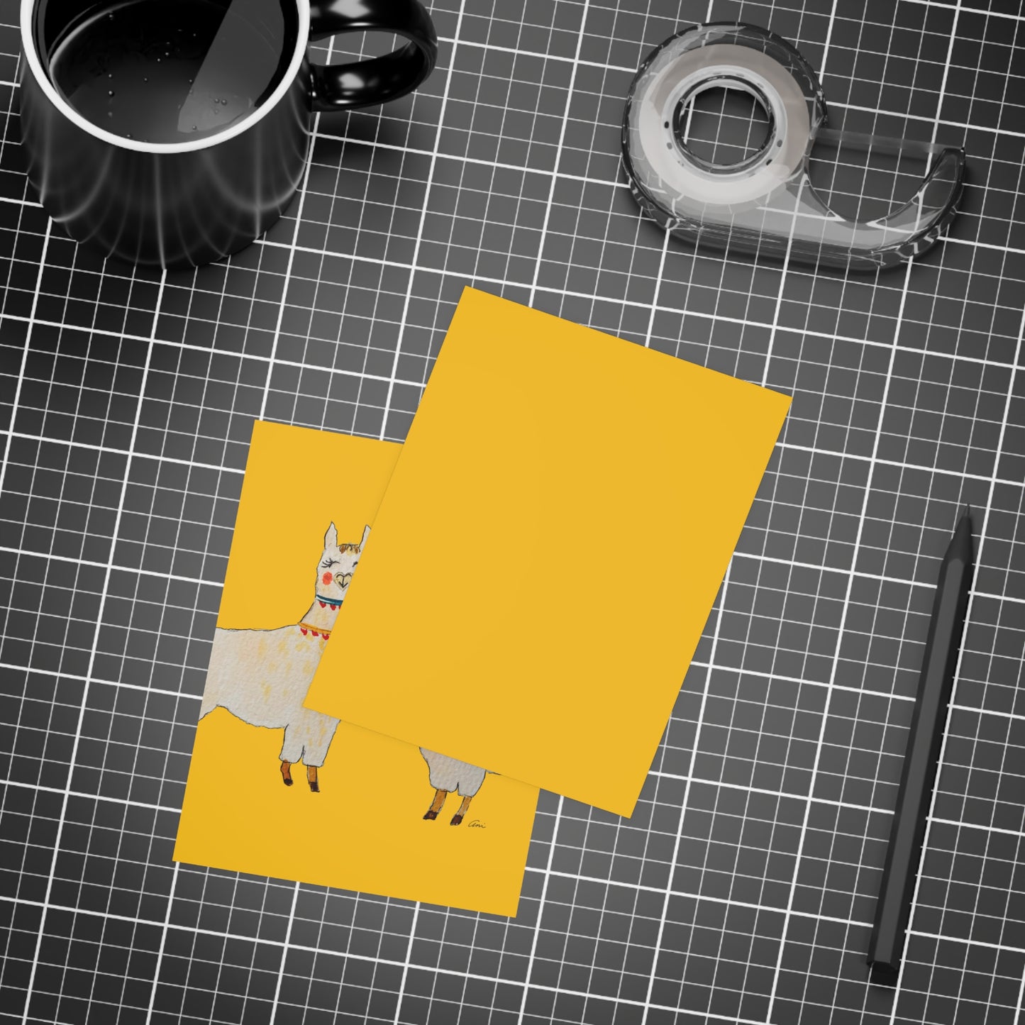 Two Llamas Yellow Postcard Bundles with Envelopes