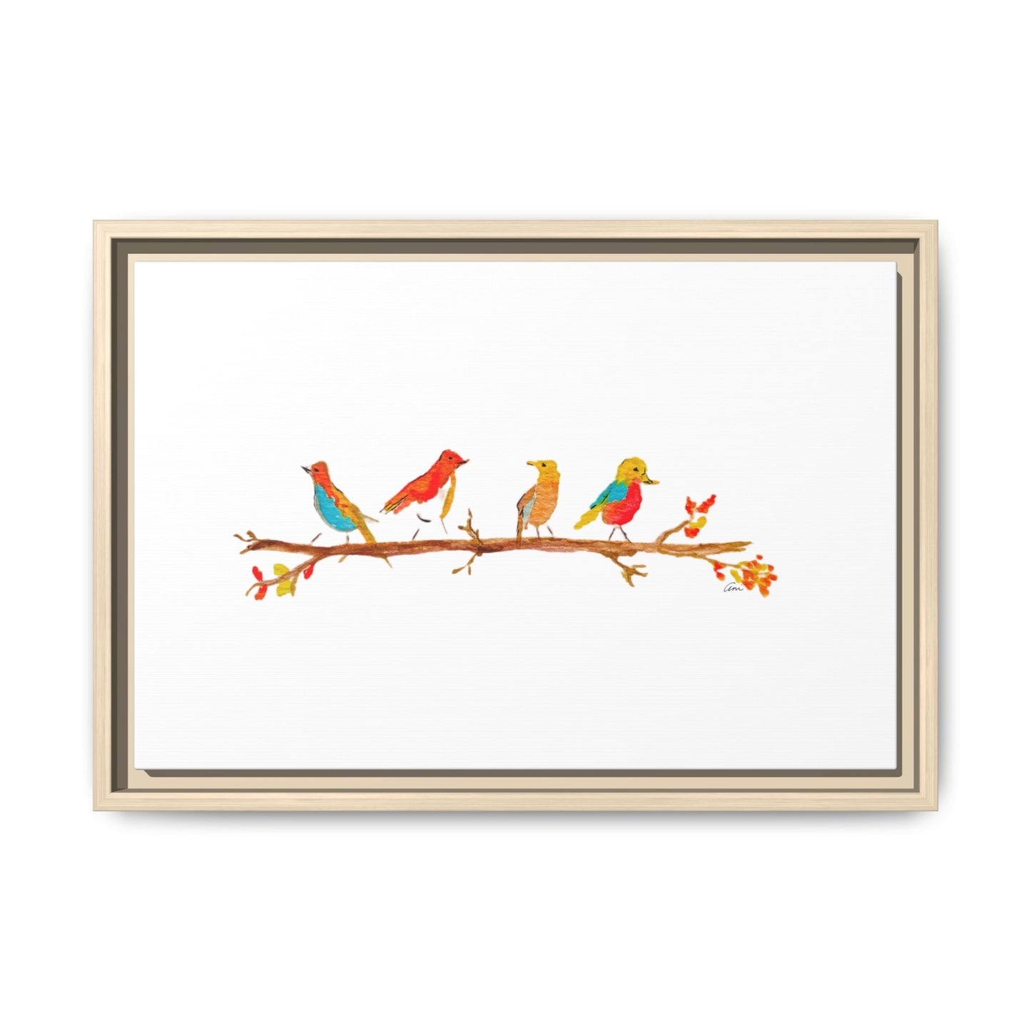 Birds on a Branch Gallery Canvas Print with Frame