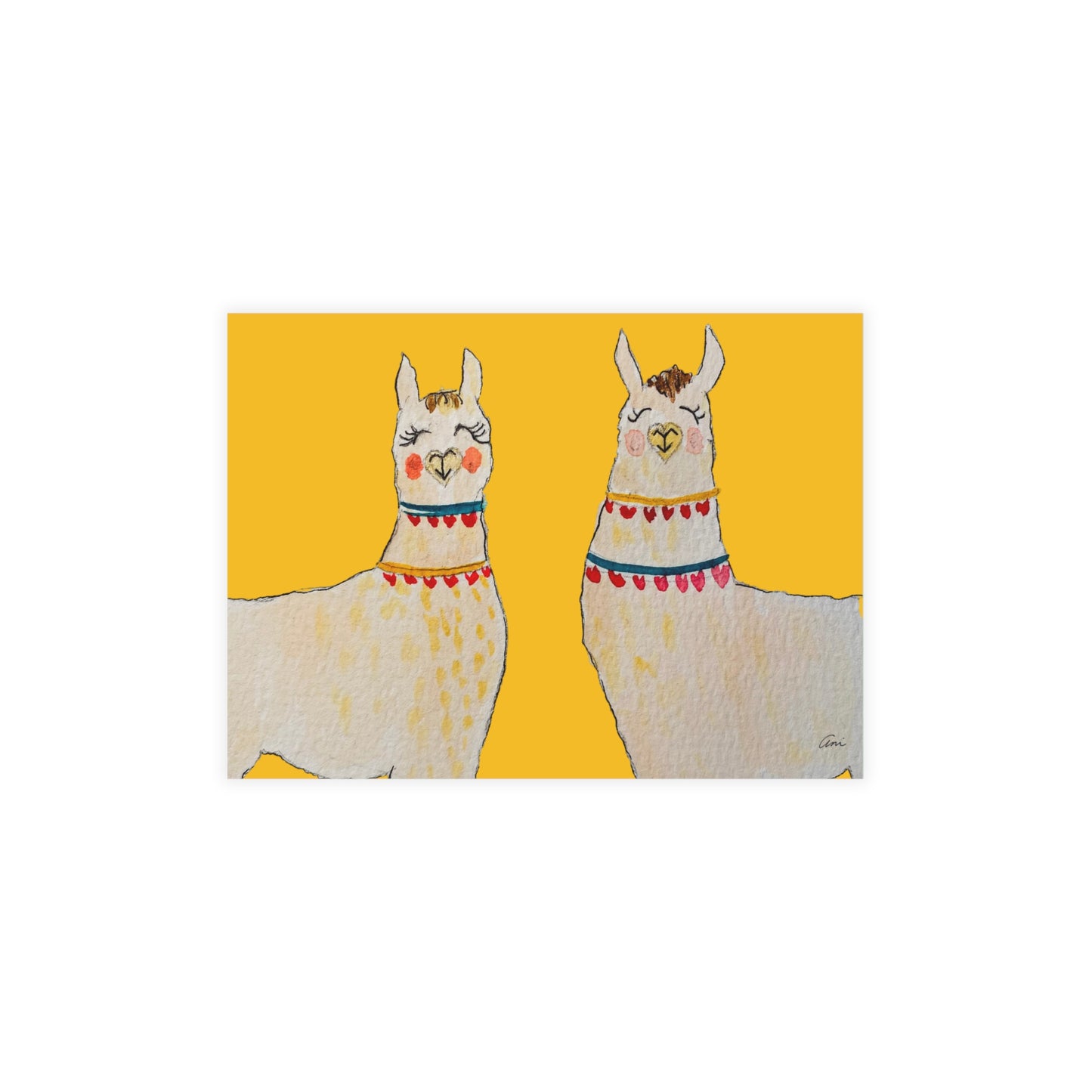 Two Llamas Yellow Postcard Bundles with Envelopes