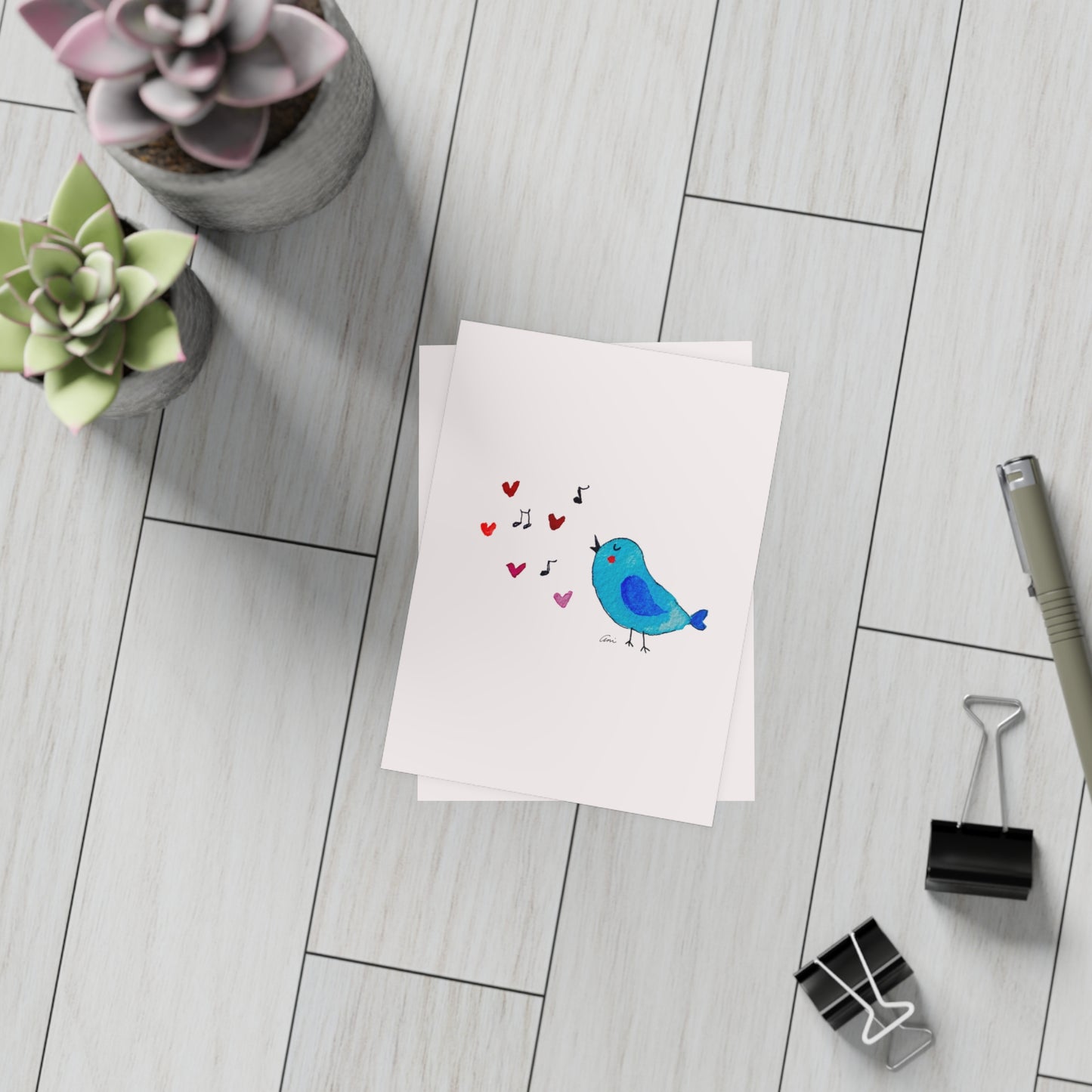 Blue Singing Bird Postcard Bundles with Envelopes