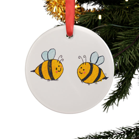 Two Honeybees Acrylic Ornament with Ribbon