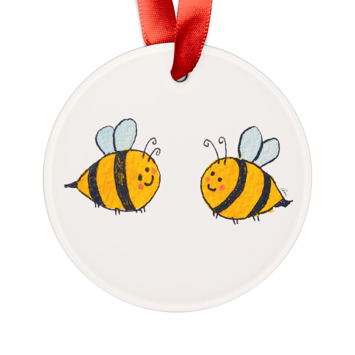 Two Honeybees Acrylic Ornament with Ribbon