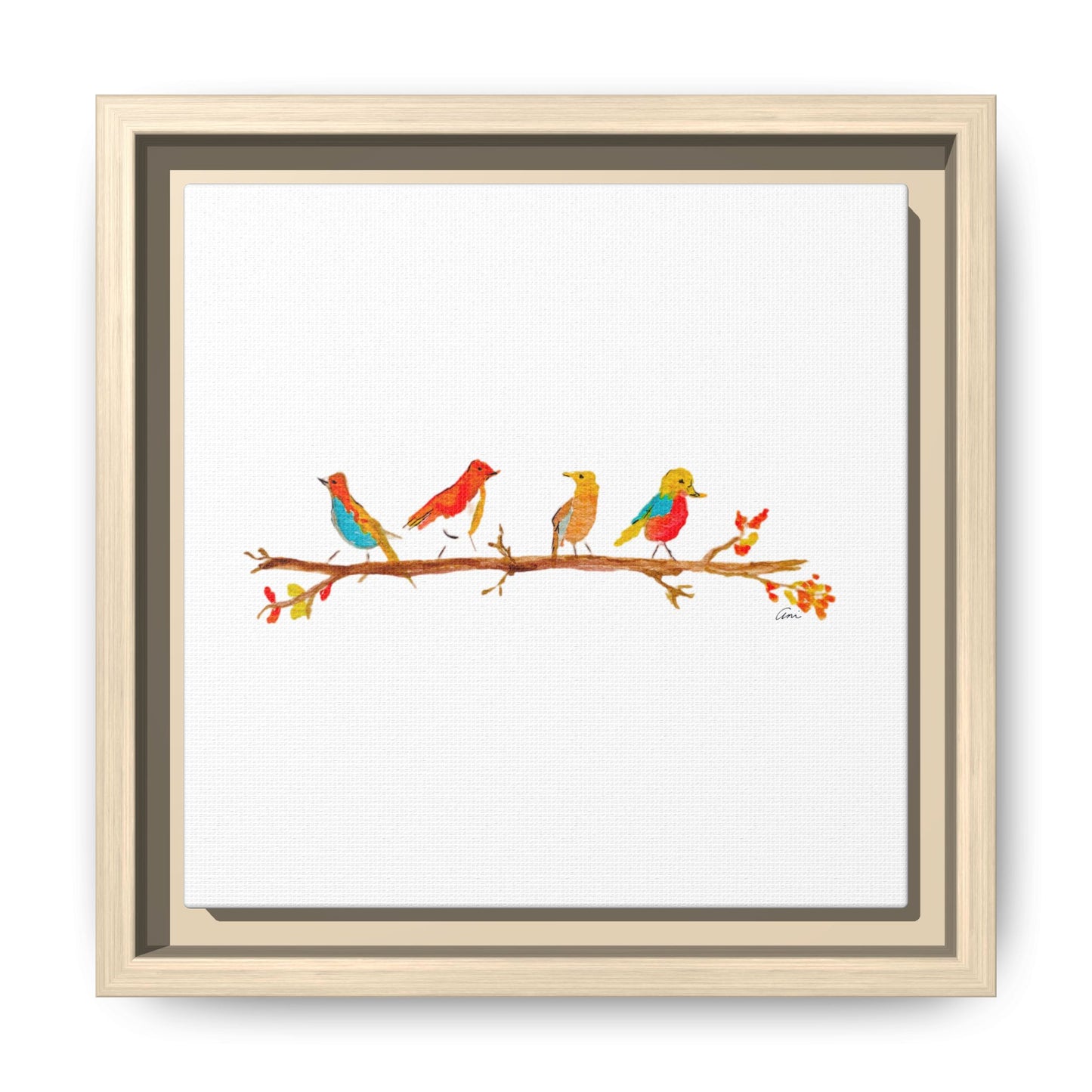 Birds on a Branch Gallery Canvas Print with Frame
