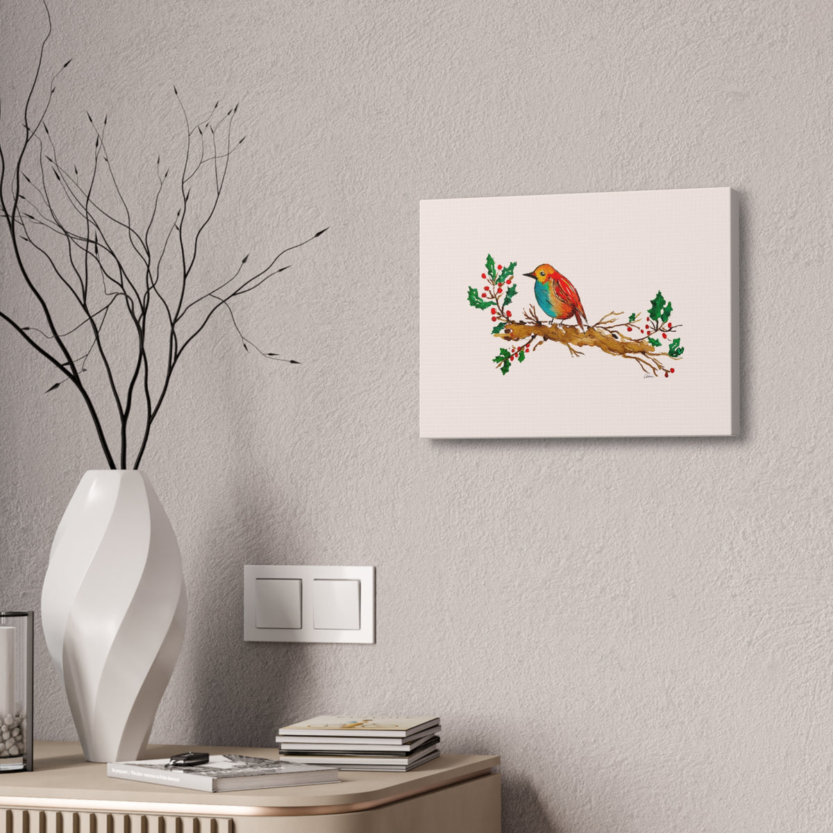 Bright Bird on a Branch Canvas Print