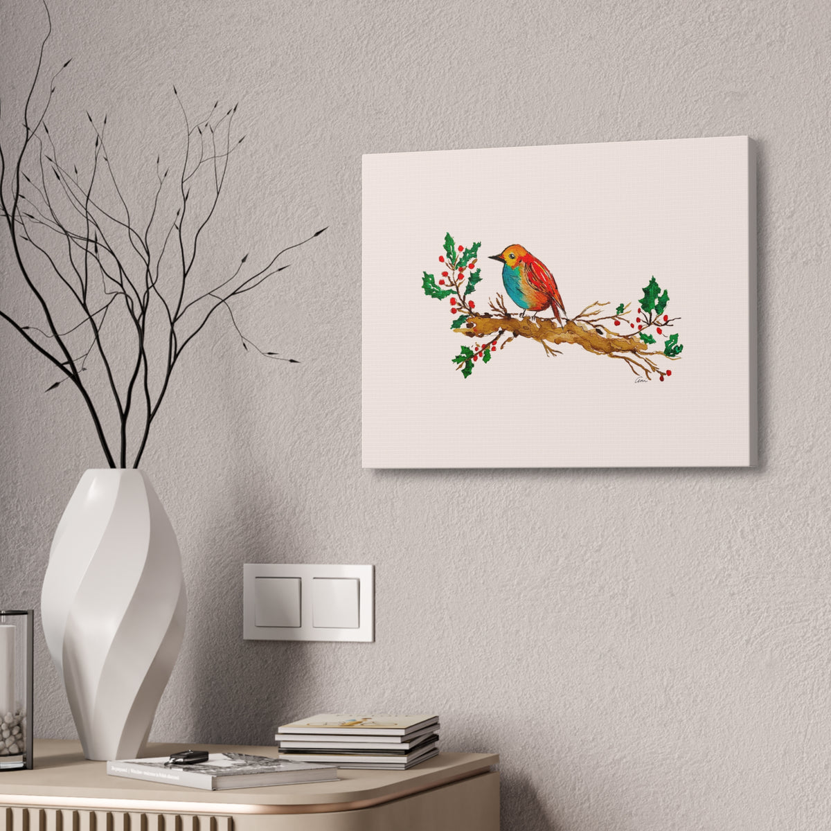 Bright Bird on a Branch Canvas Print