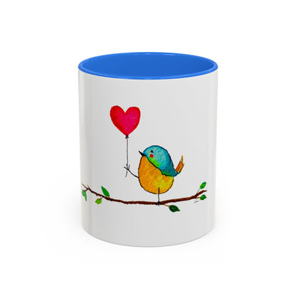 Bird with a Heart Balloon Accent Mug