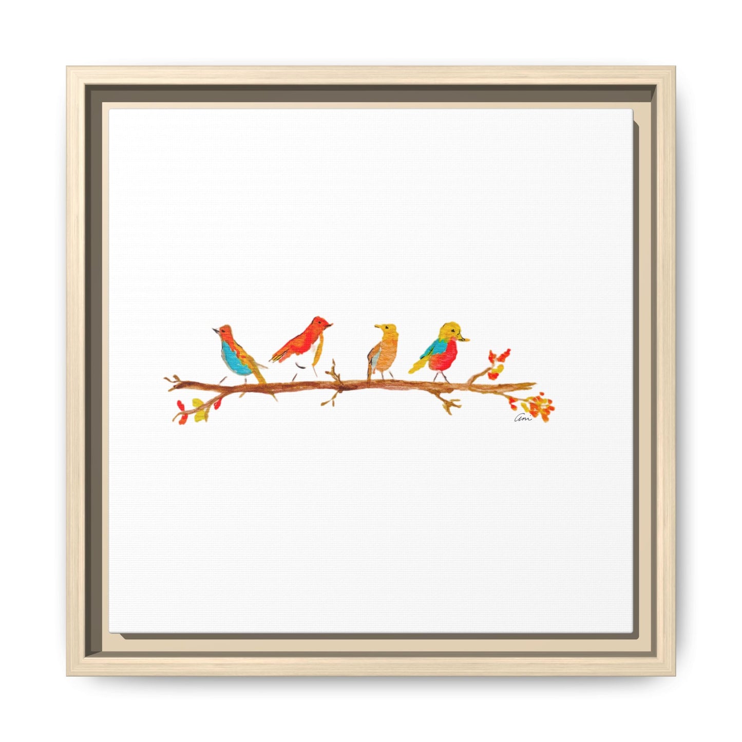 Birds on a Branch Gallery Canvas Print with Frame