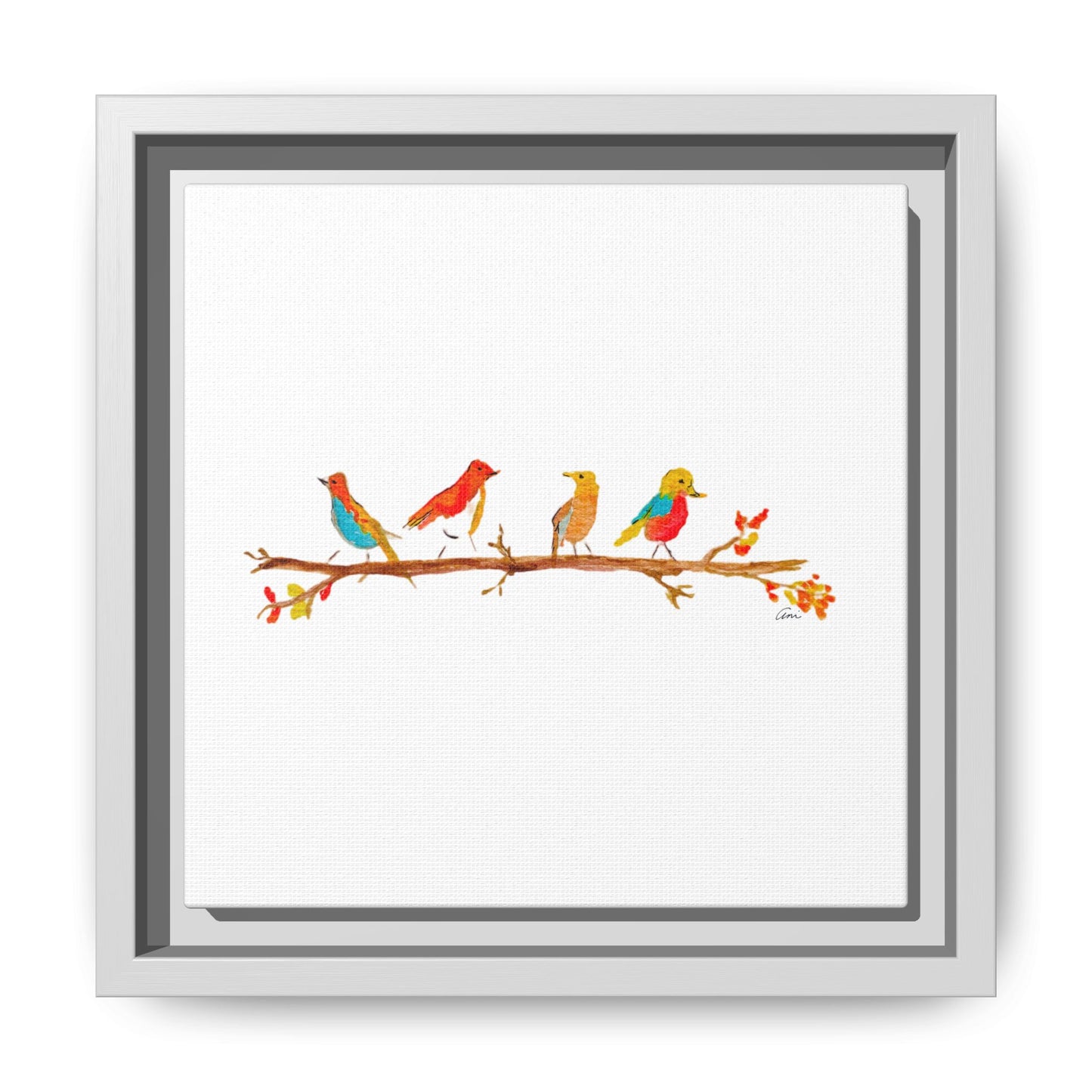 Birds on a Branch Gallery Canvas Print with Frame