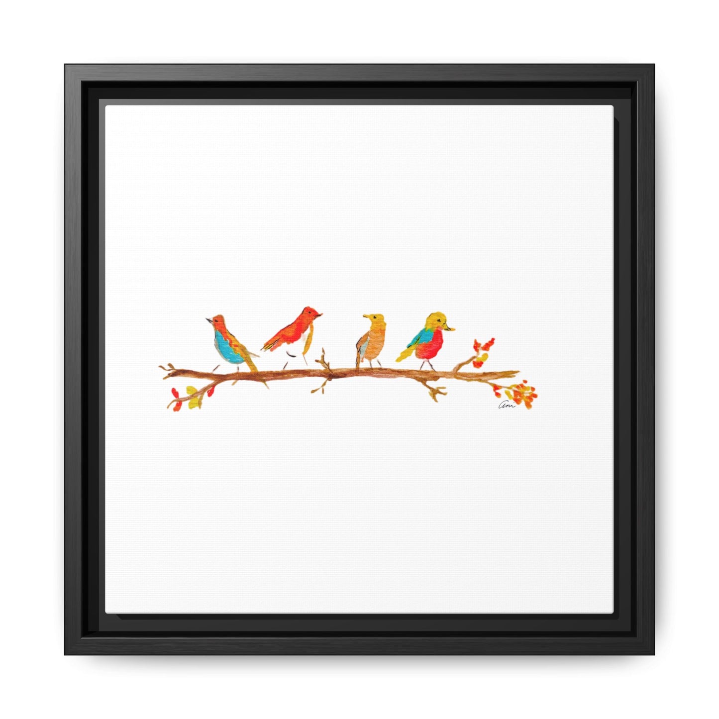 Birds on a Branch Gallery Canvas Print with Frame