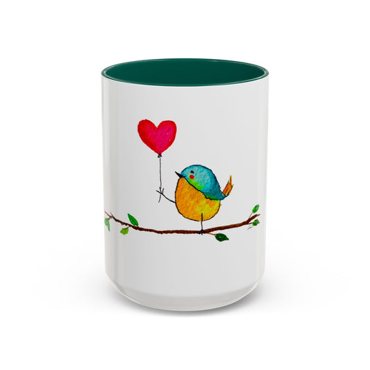 Bird with a Heart Balloon Accent Mug