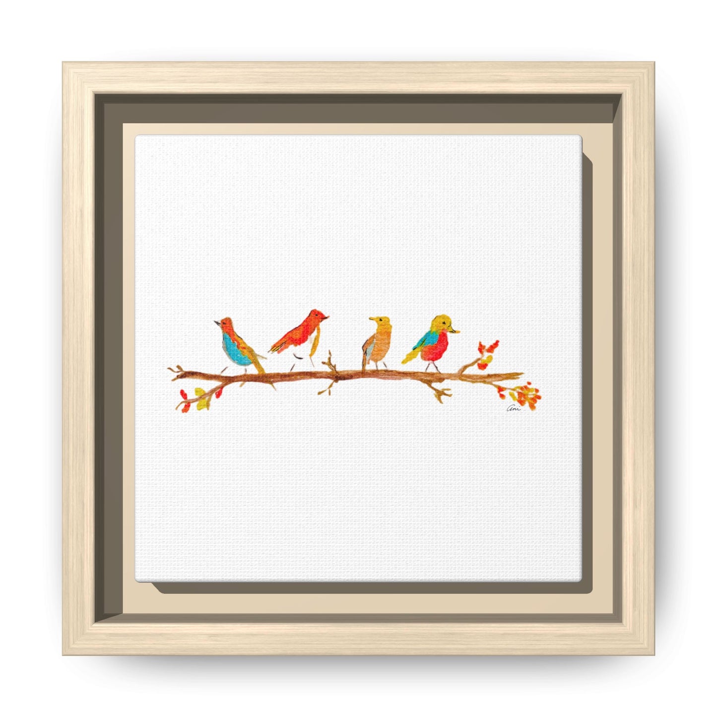 Birds on a Branch Gallery Canvas Print with Frame