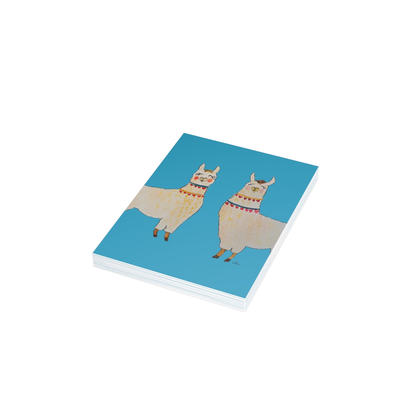 Two Llamas Turquoise Postcard Bundles with Envelopes