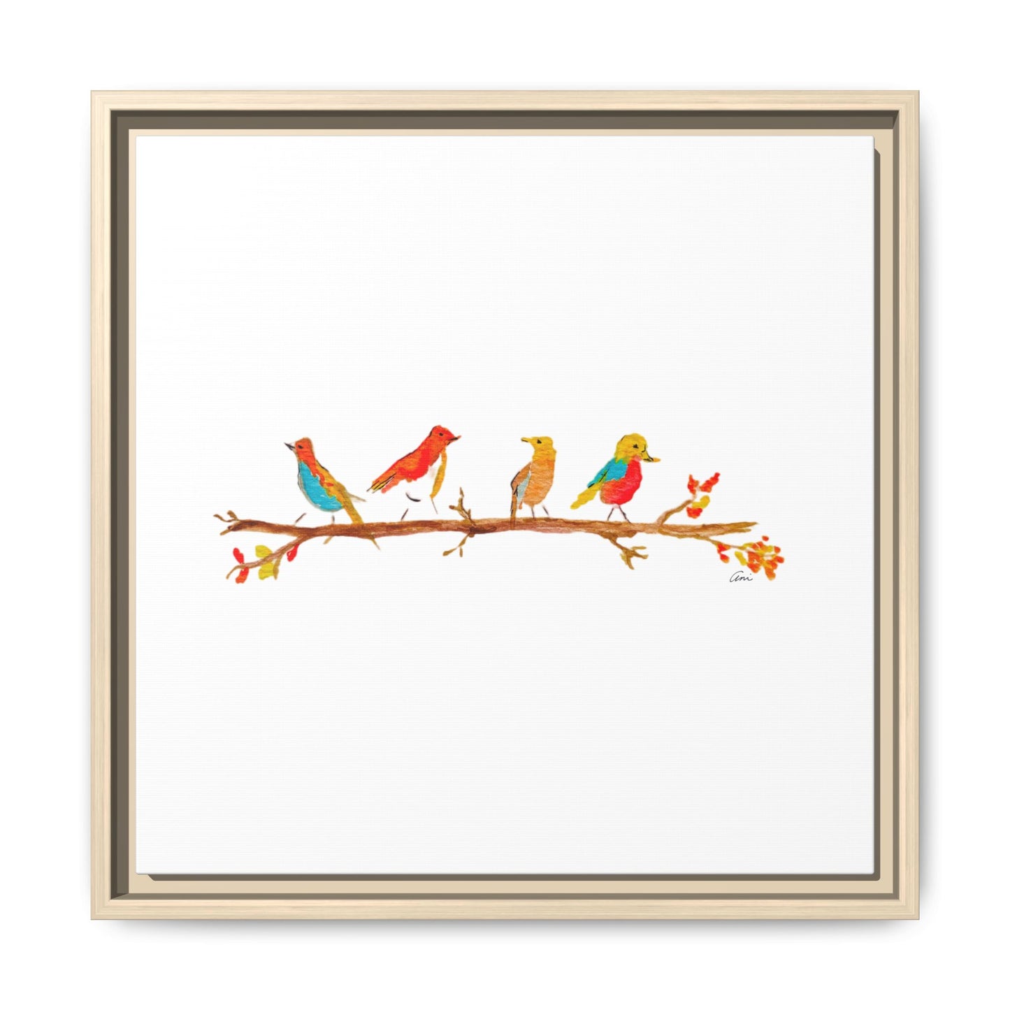 Birds on a Branch Gallery Canvas Print with Frame