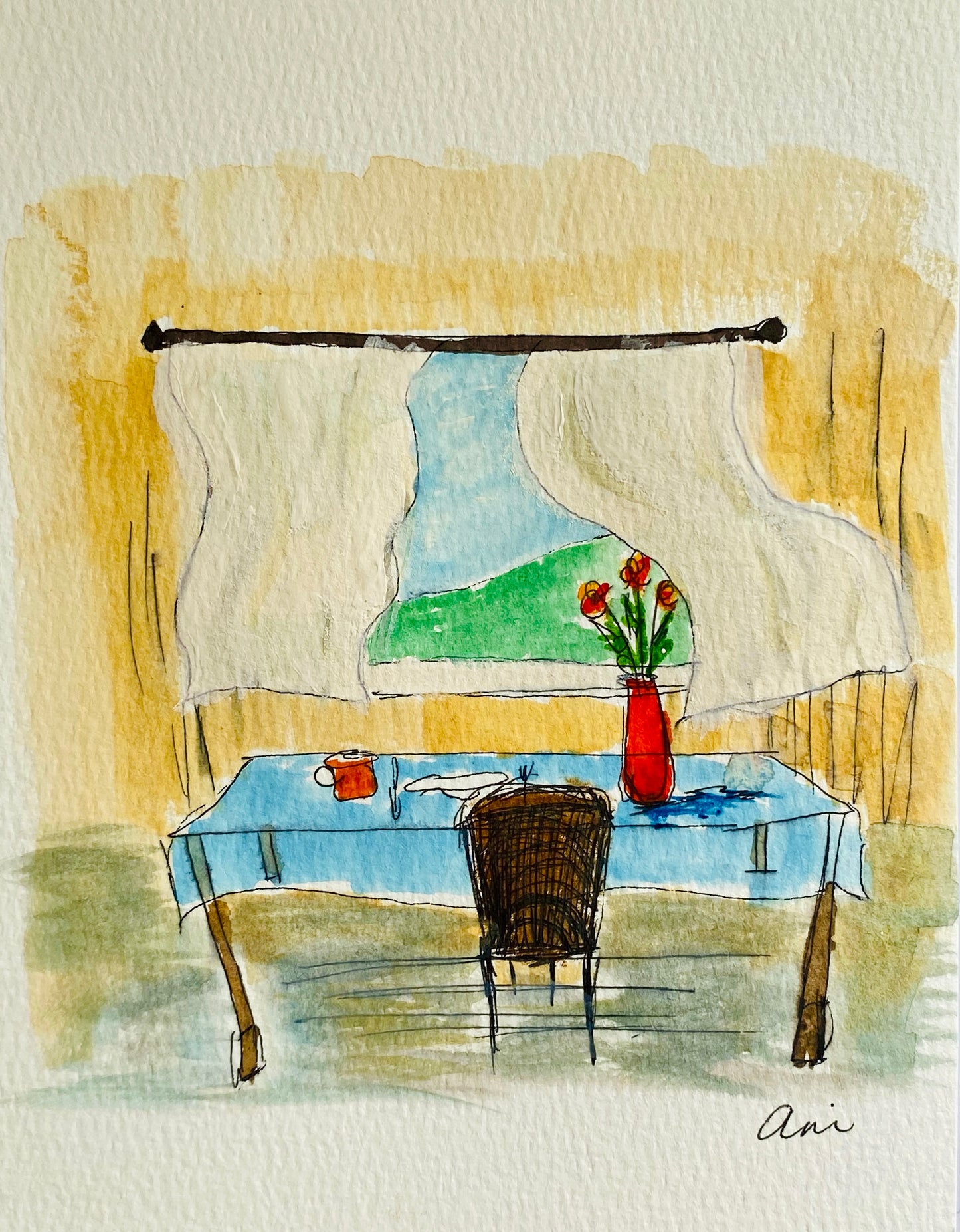 Dancing Curtains Original Watercolor