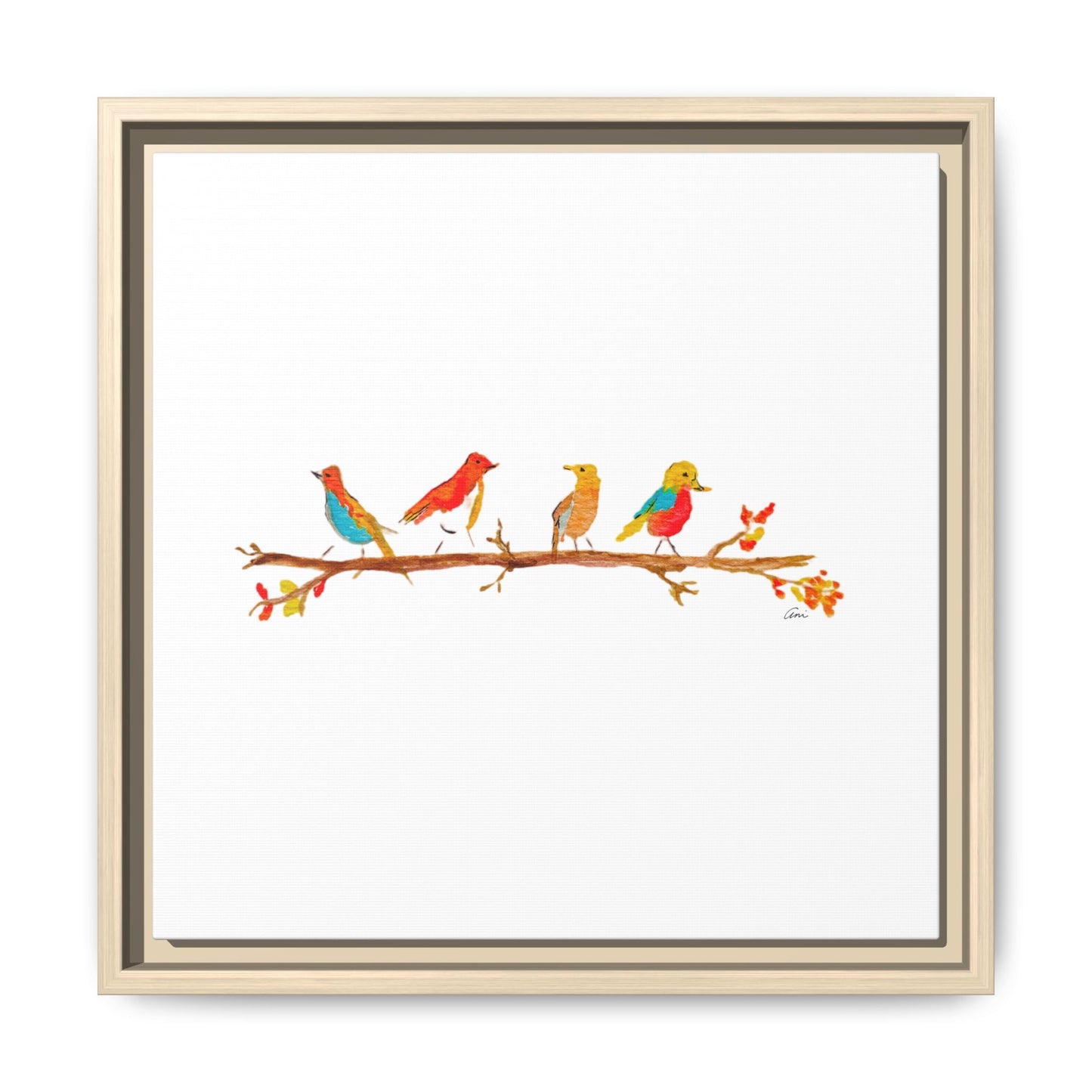 Birds on a Branch Gallery Canvas Print with Frame