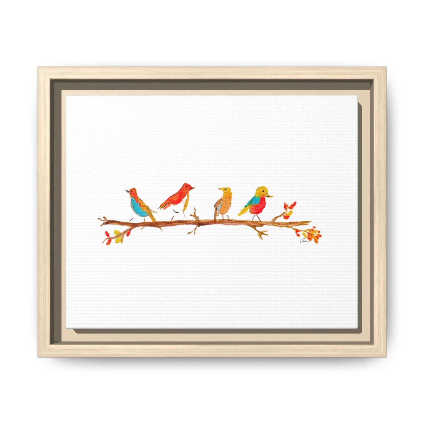 Birds on a Branch Gallery Canvas Print with Frame