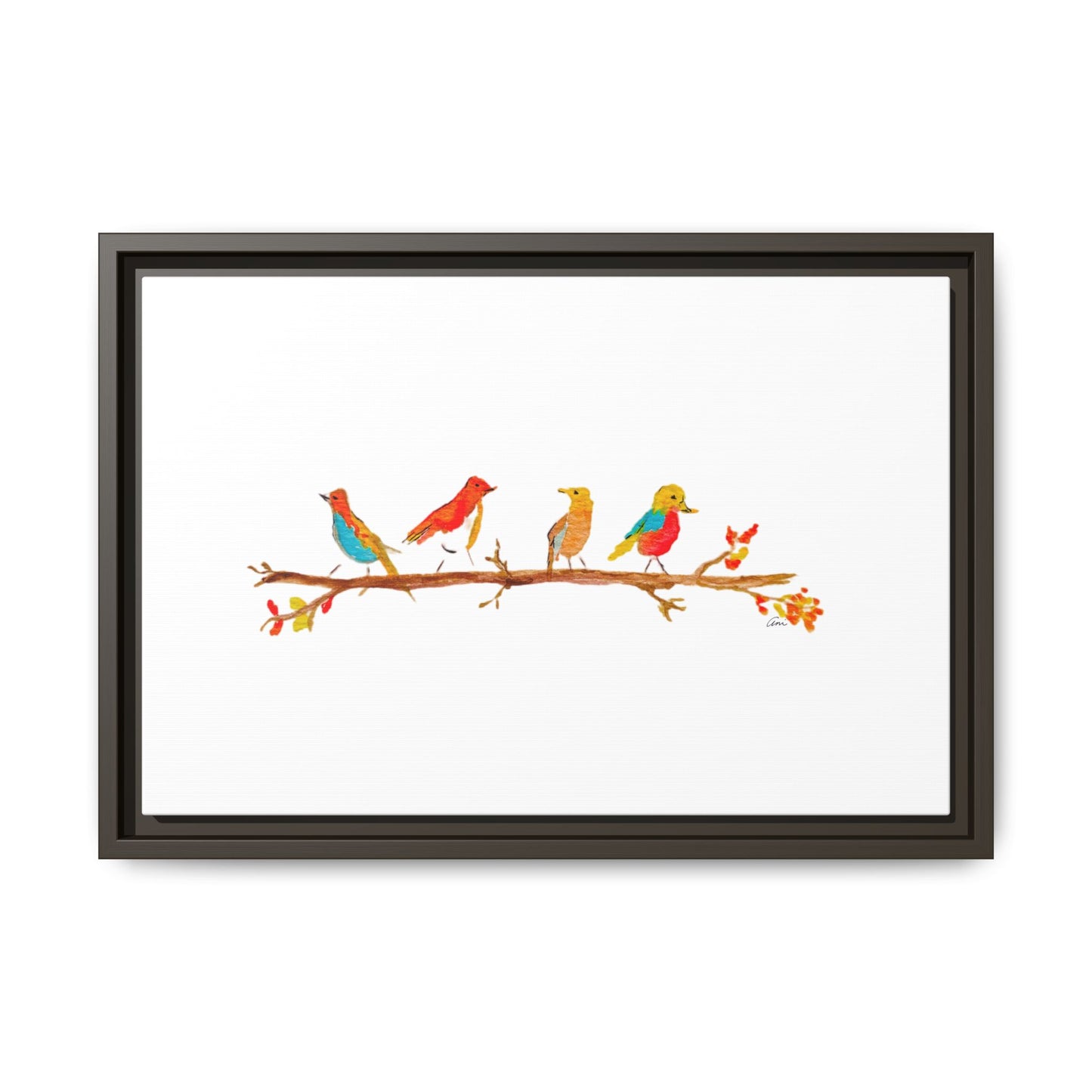 Birds on a Branch Gallery Canvas Print with Frame