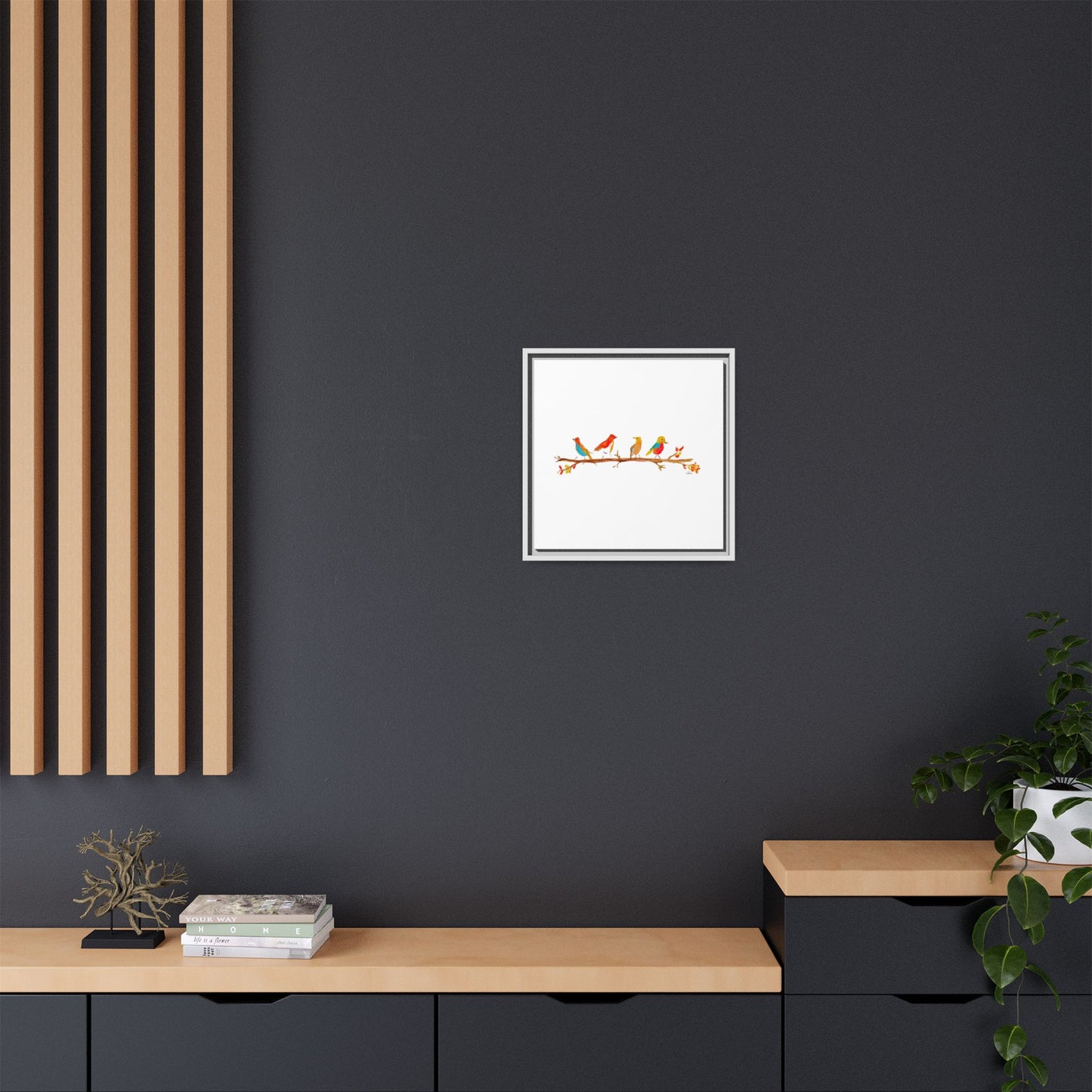 Birds on a Branch Gallery Canvas Print with Frame