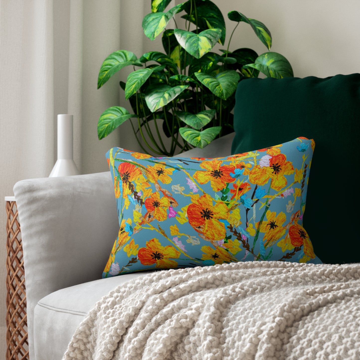 Fall Bouquet Light Blue Lumbar Pillow