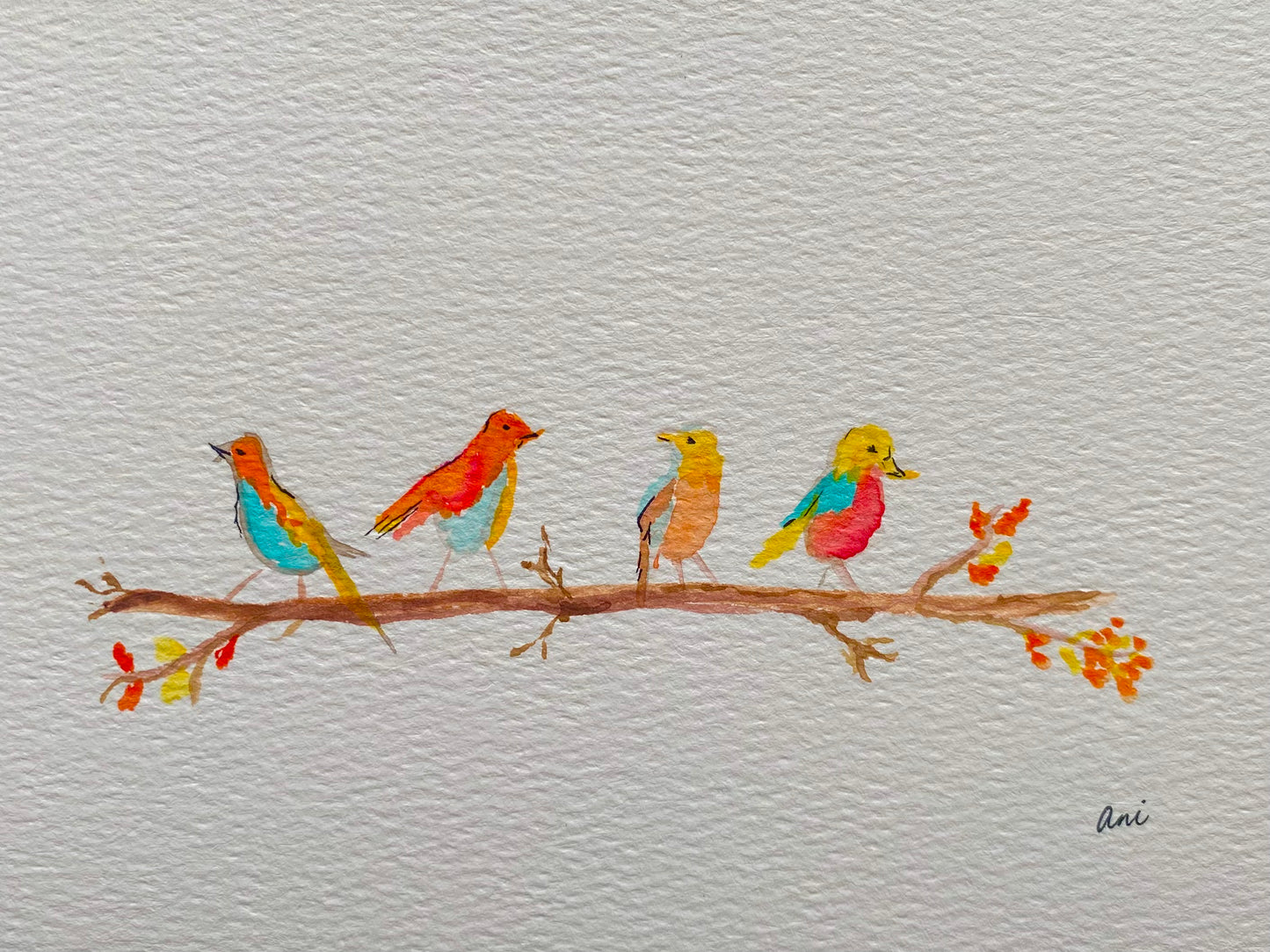 Birds on a Branch Original Watercolor