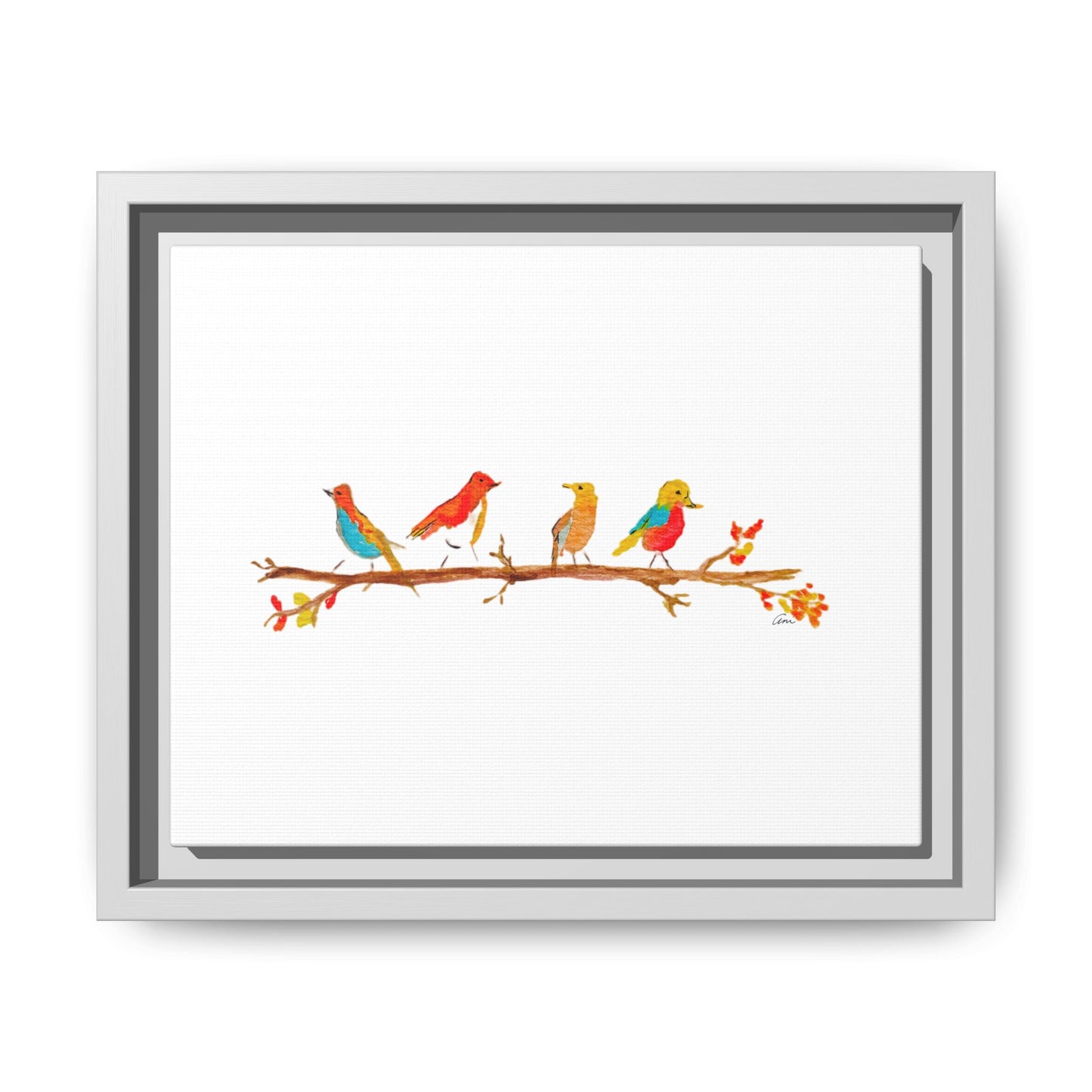 Birds on a Branch Gallery Canvas Print with Frame