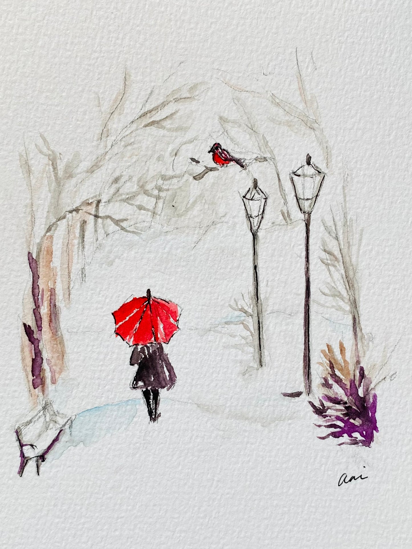 The Red Umbrella Original Watercolor