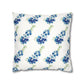 Blue Flowers Floral Faux Suede Square Pillowcase