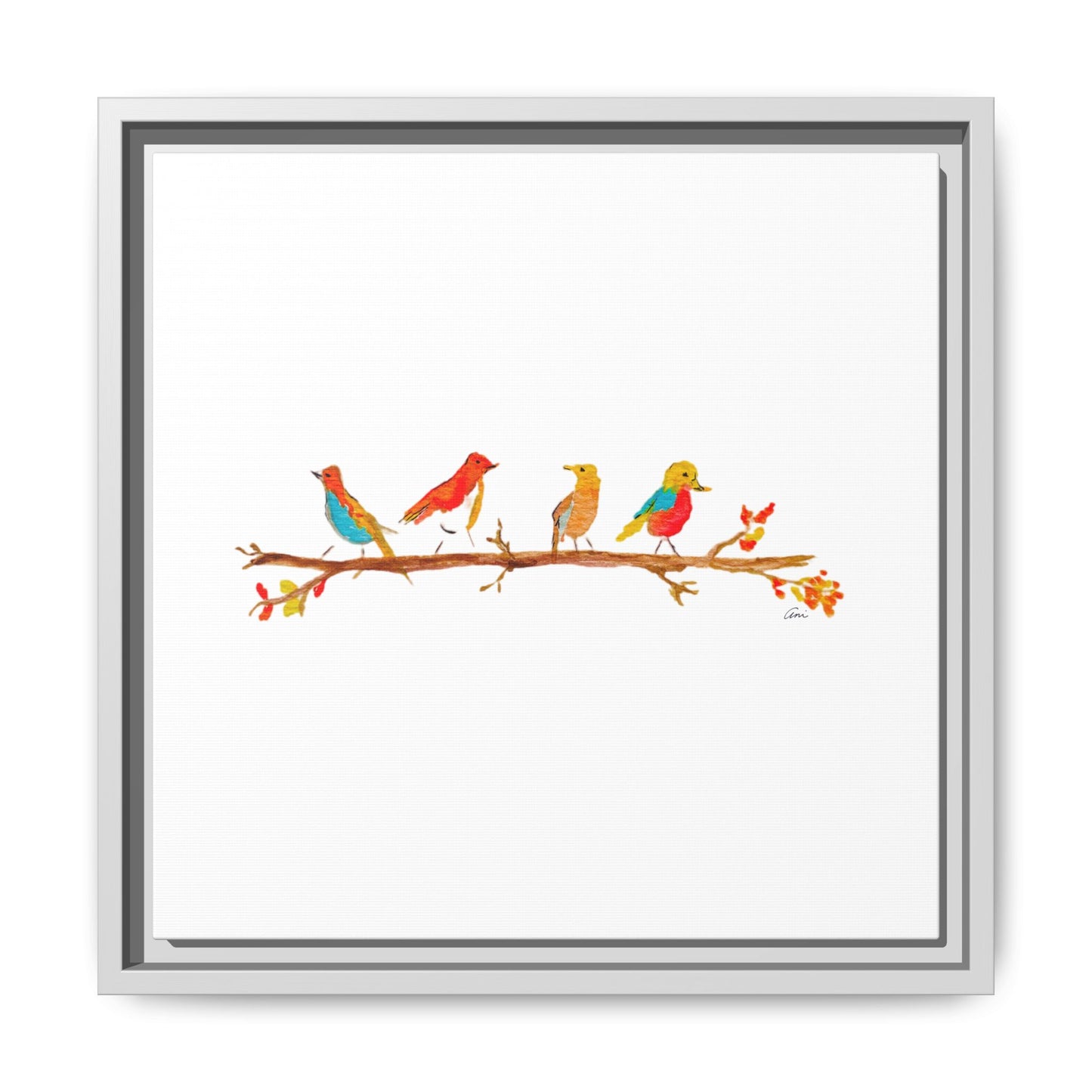 Birds on a Branch Gallery Canvas Print with Frame