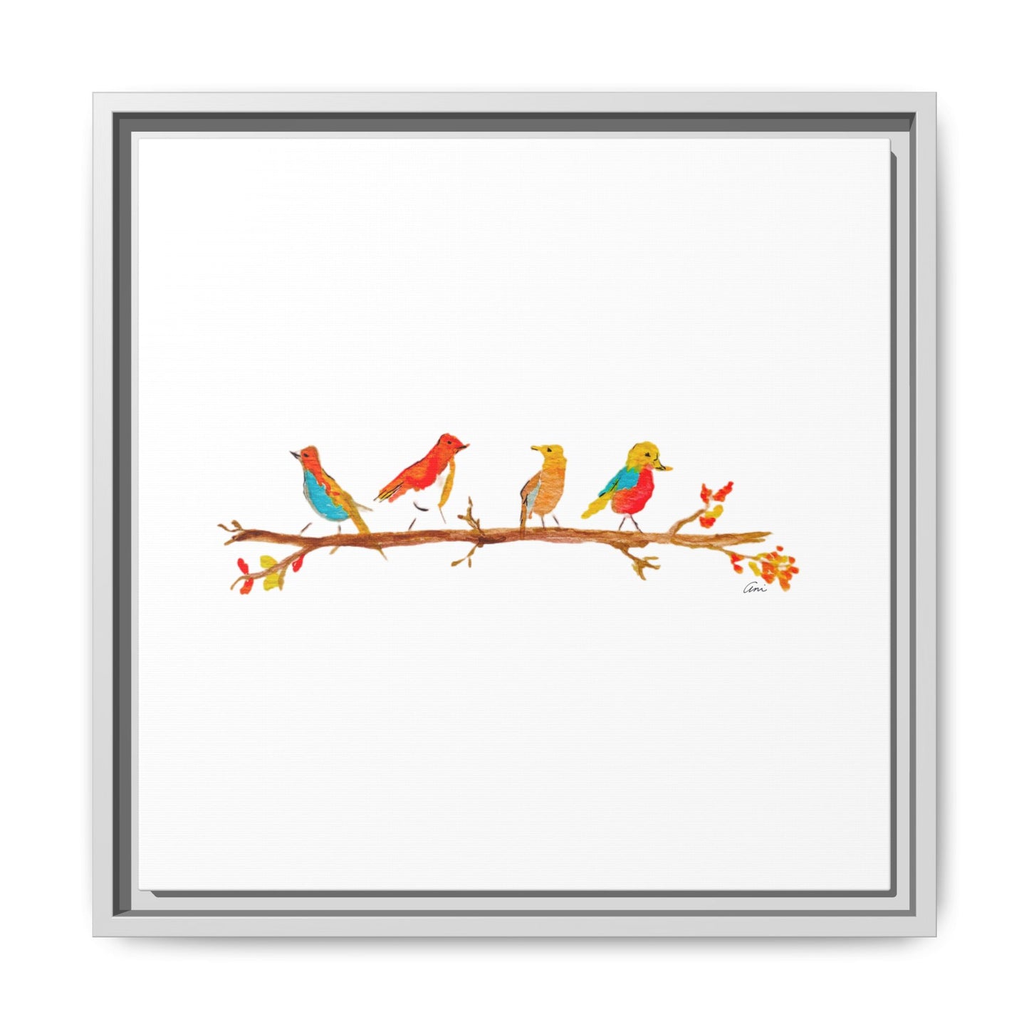 Birds on a Branch Gallery Canvas Print with Frame
